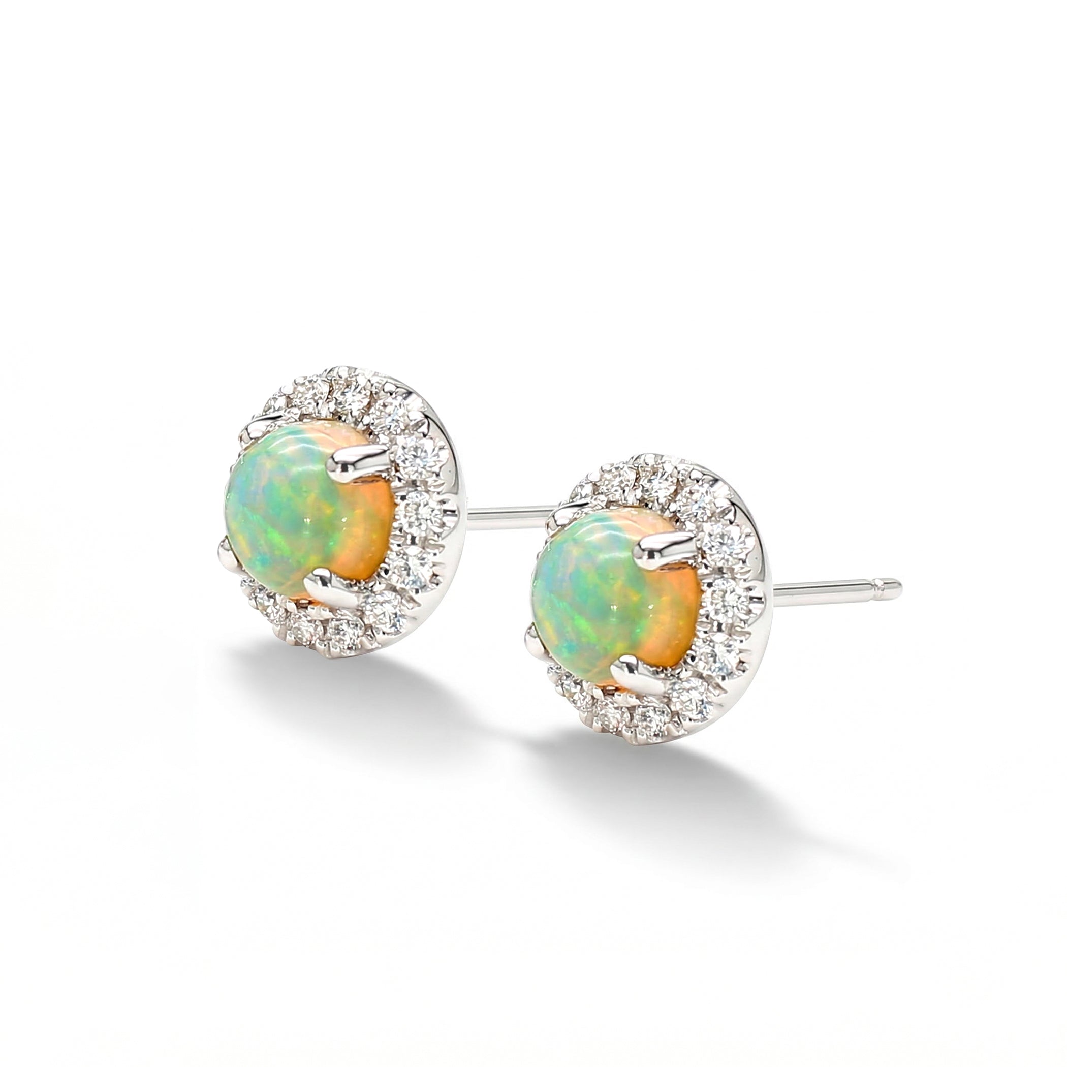 Natural Opal & Diamond Halo Earrings
