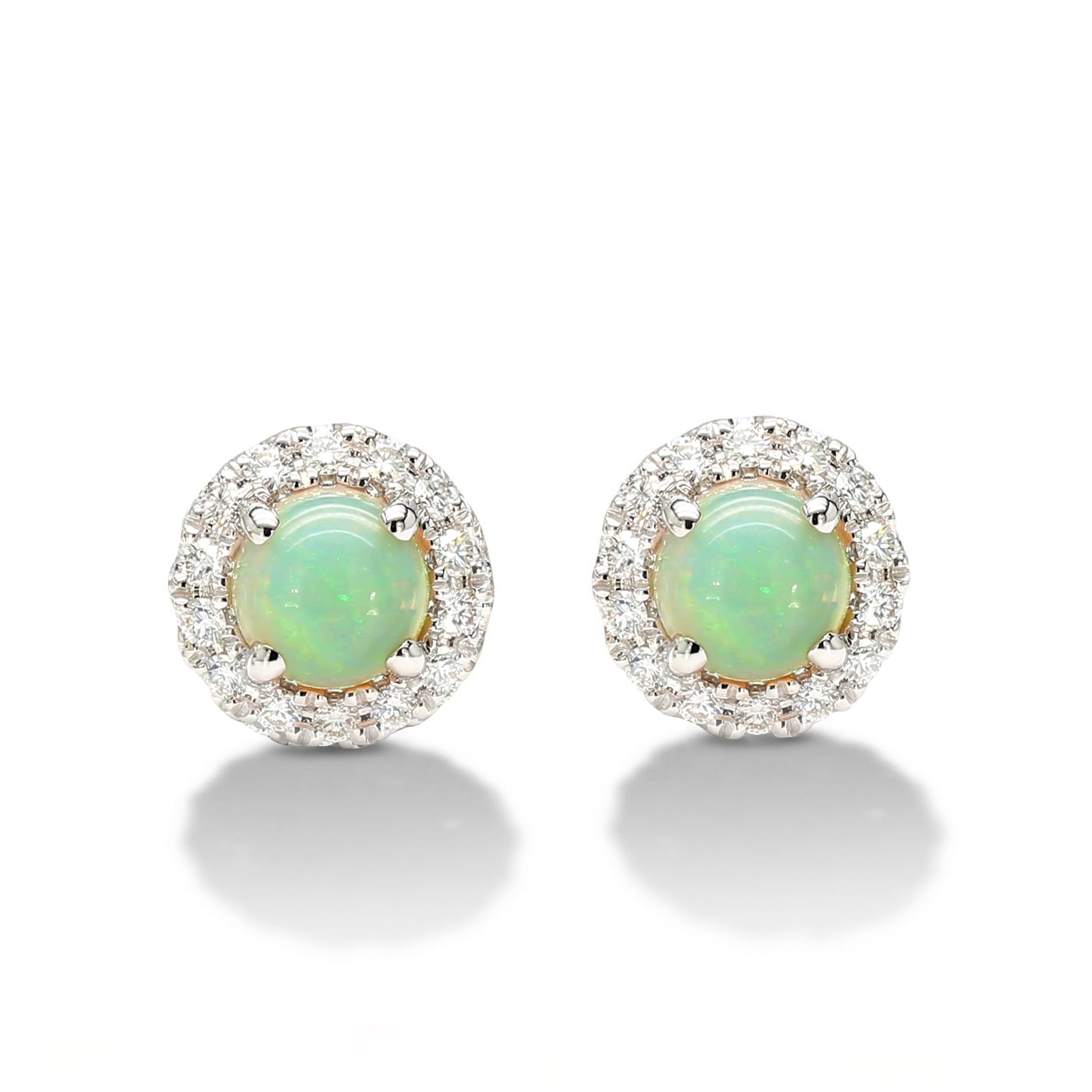 Natural Opal & Diamond Halo Earrings
