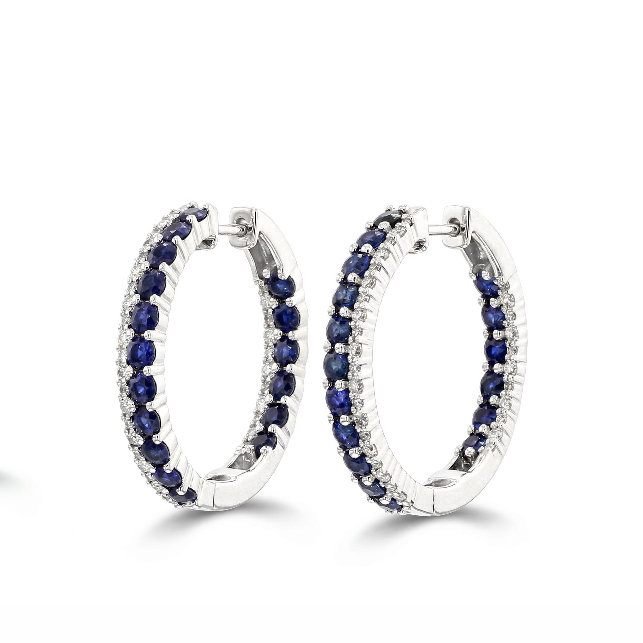 Natural Blue Sapphire & Diamond Hoop Earrings product image 1