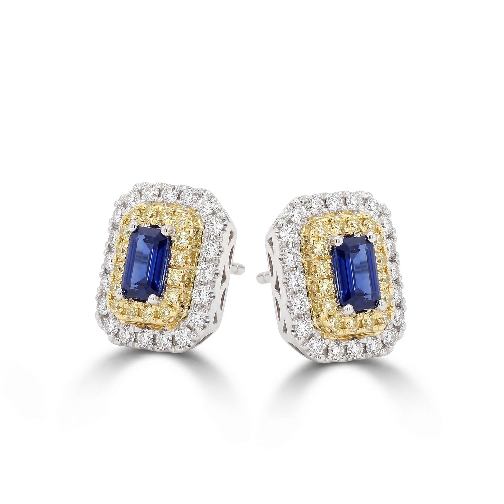 Natural Sapphire, Yellow Diamond, & White Diamond Earrings product image 2