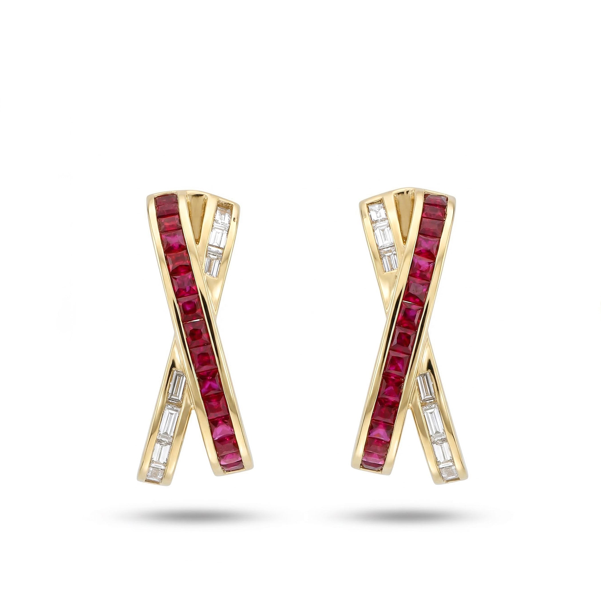 Natural Ruby & Diamond Crossover Hoop Earrings product image 1