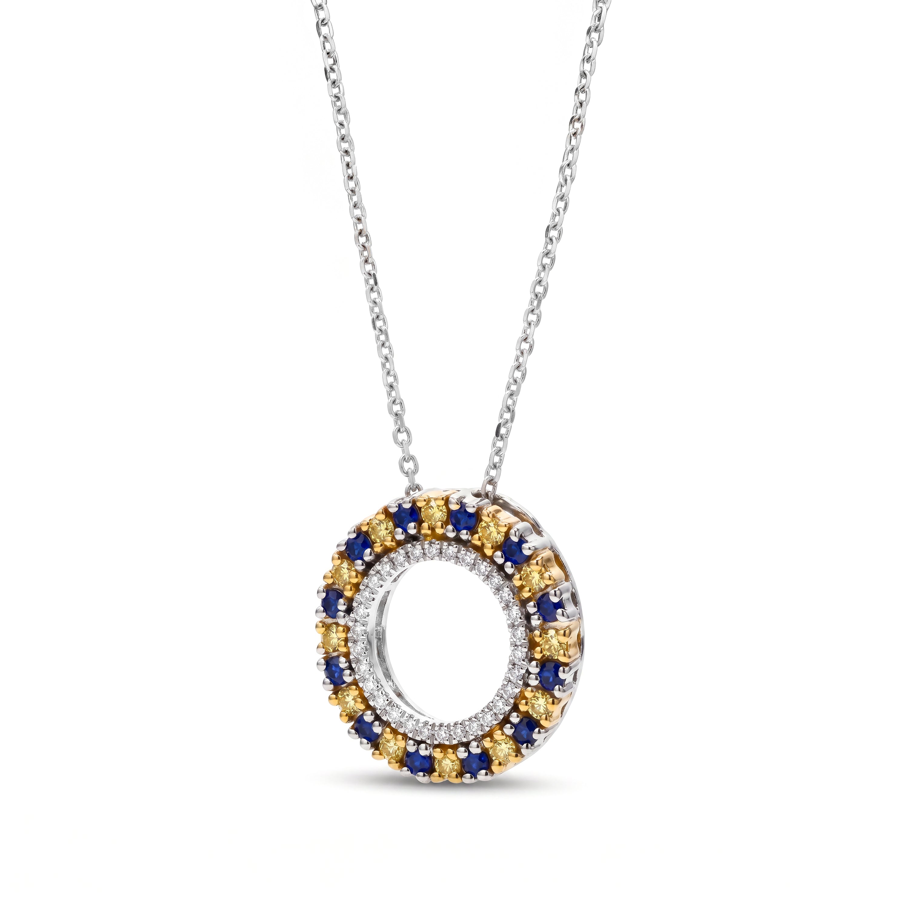 Natural Sapphire & Yellow Diamond Circle Pendant