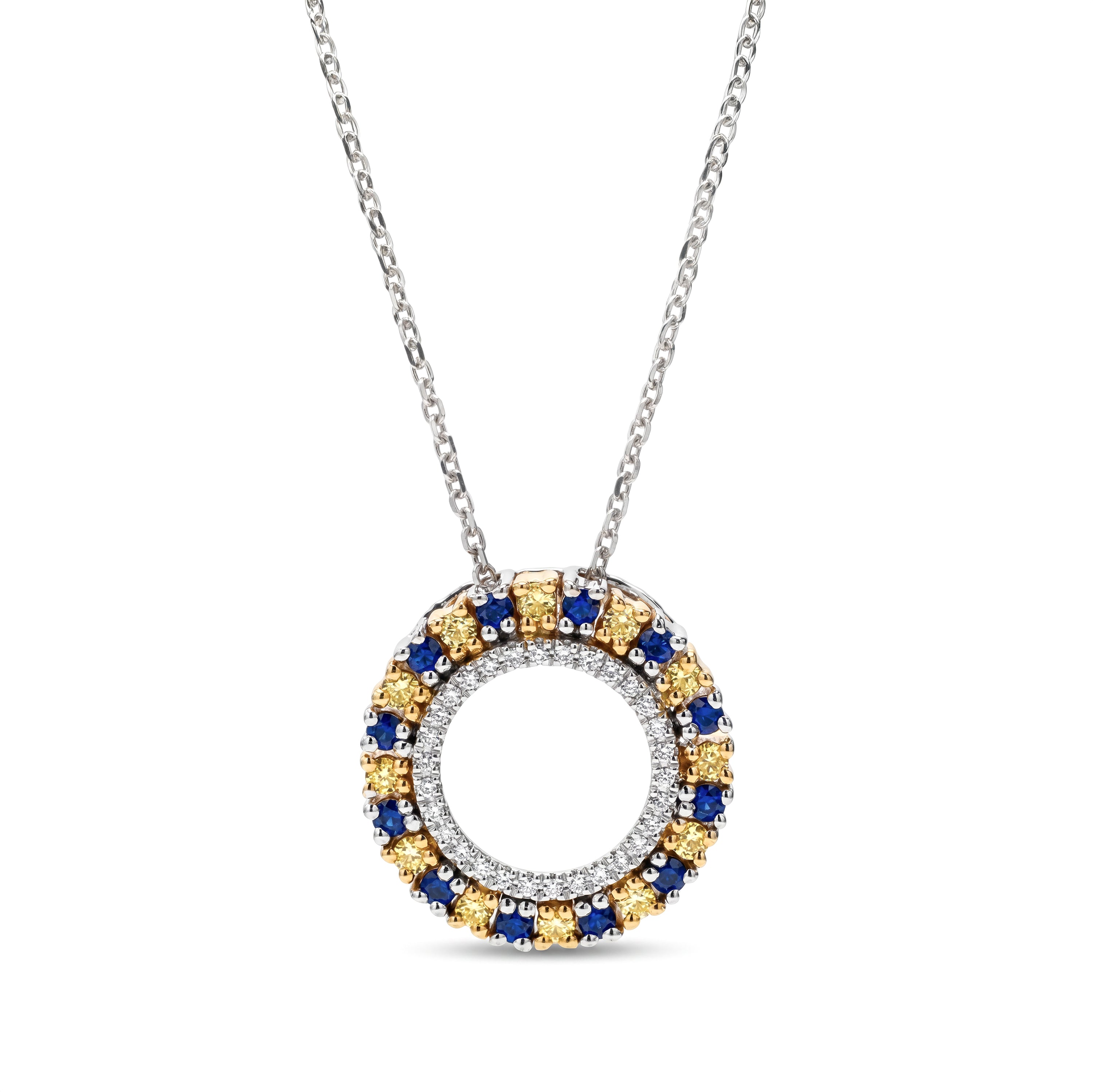 Natural Sapphire & Yellow Diamond Circle Pendant