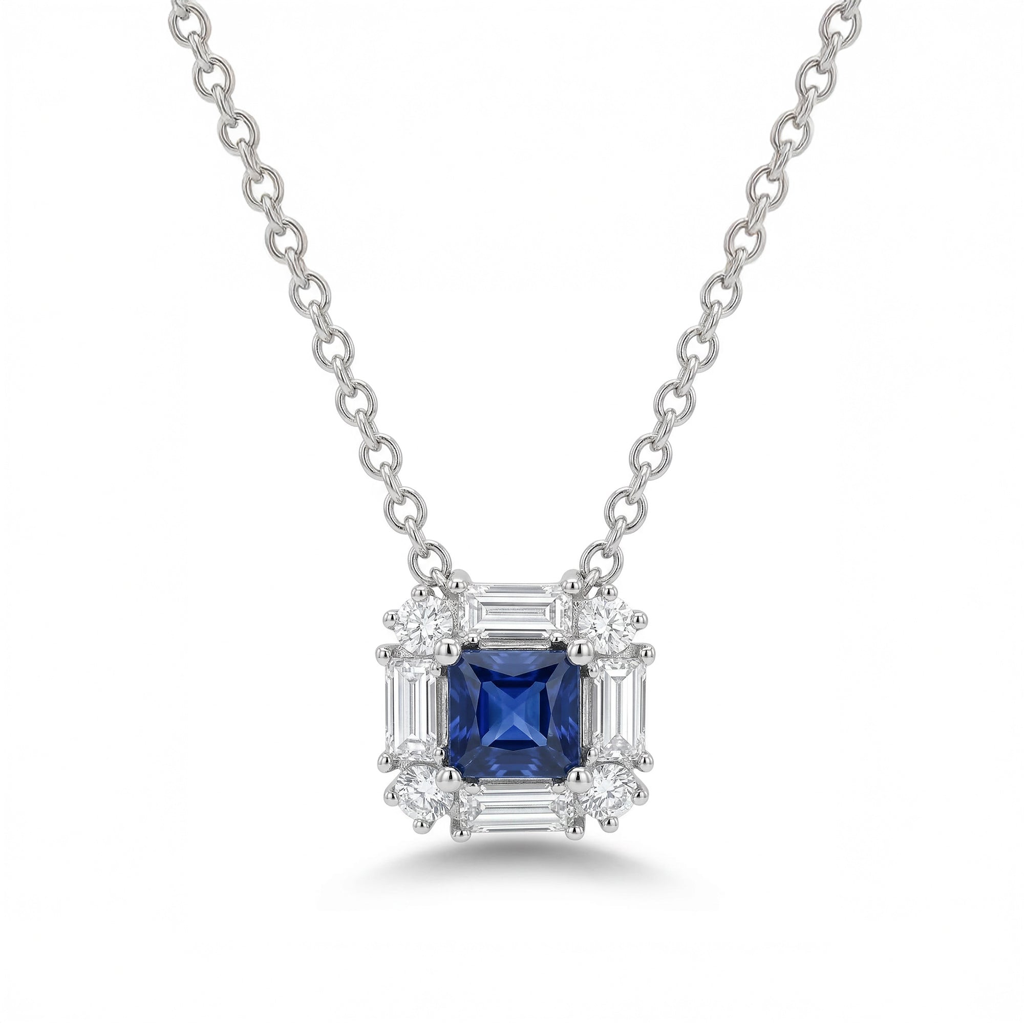 Natural Blue Princess Sapphire & White Diamond Pendant product image 1