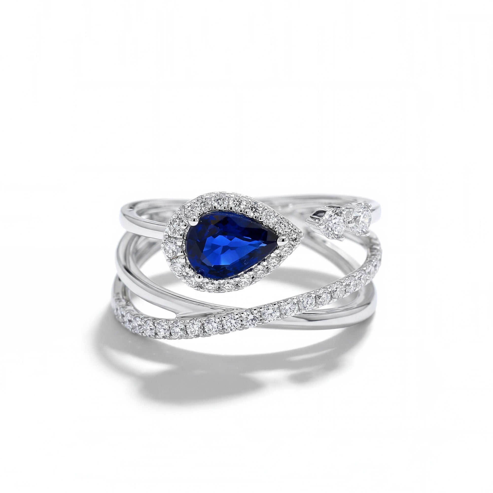 Pear Sapphire Crossover Ring