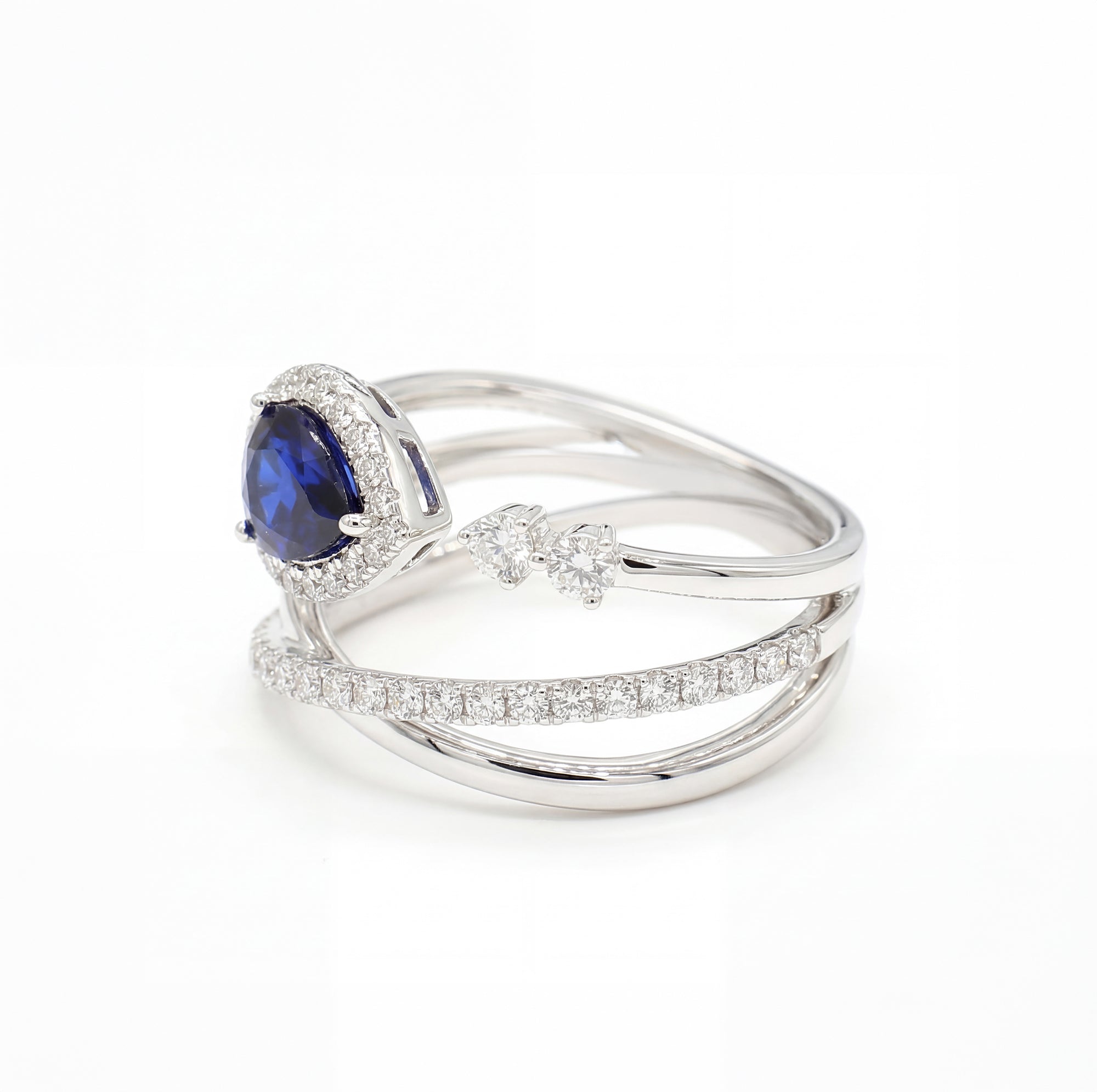Pear Sapphire Crossover Ring