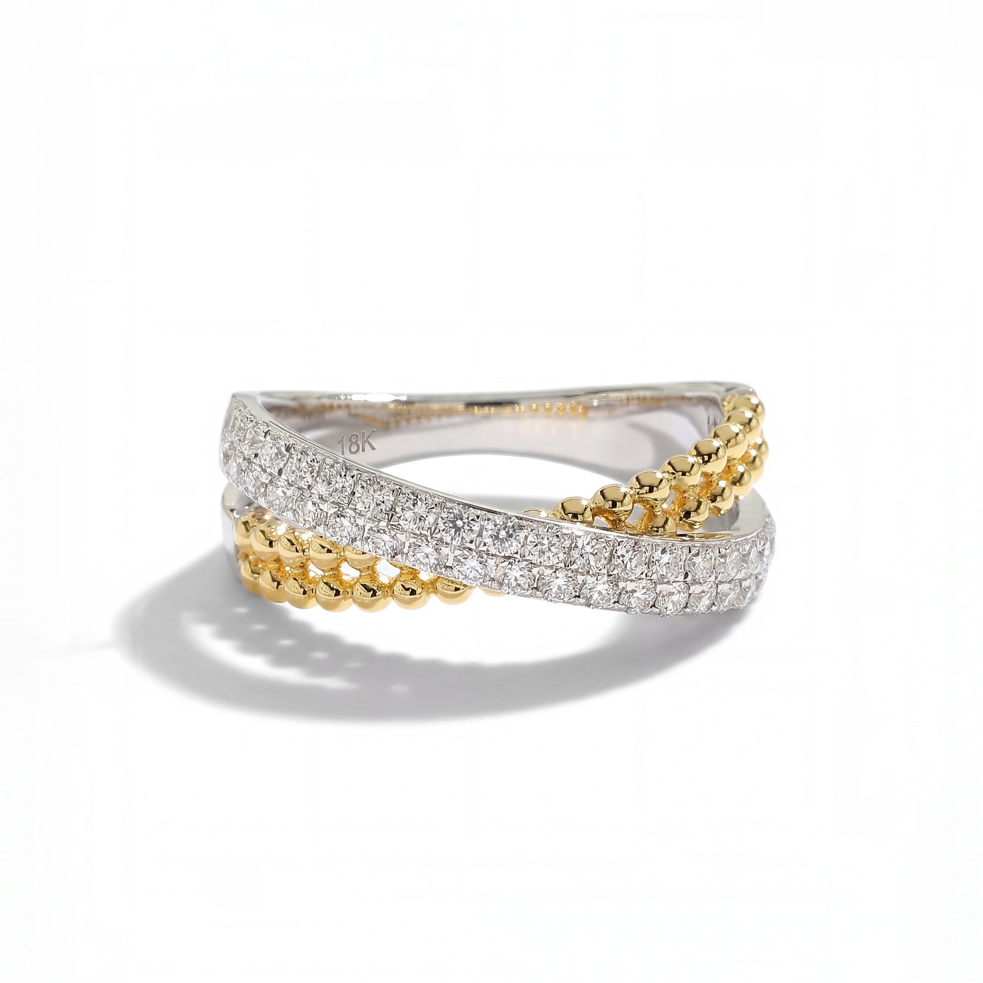 Diamond & Gold Bead Crossover Ring