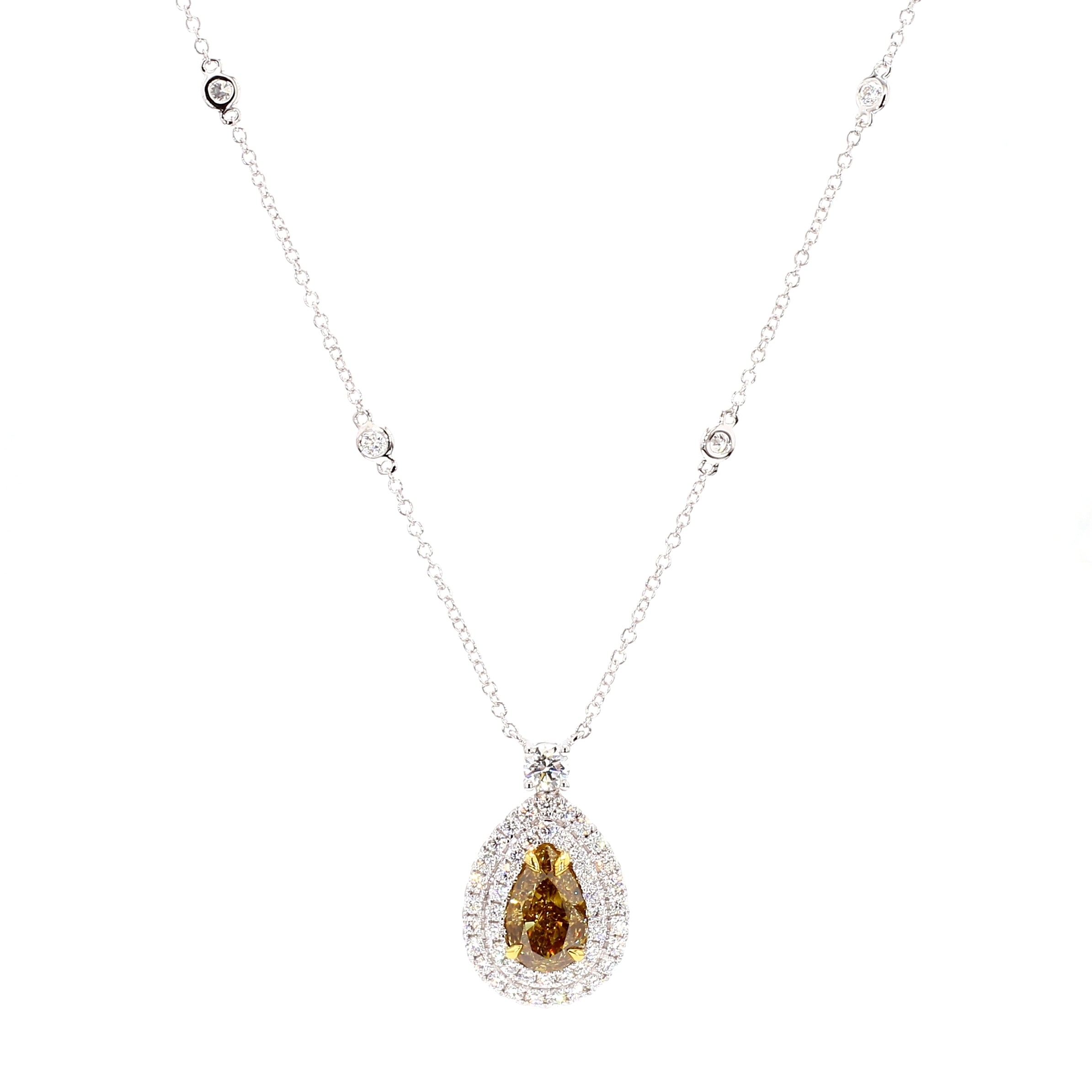 Natural Yellow Pear Diamond Necklace Gia CERTIFIED