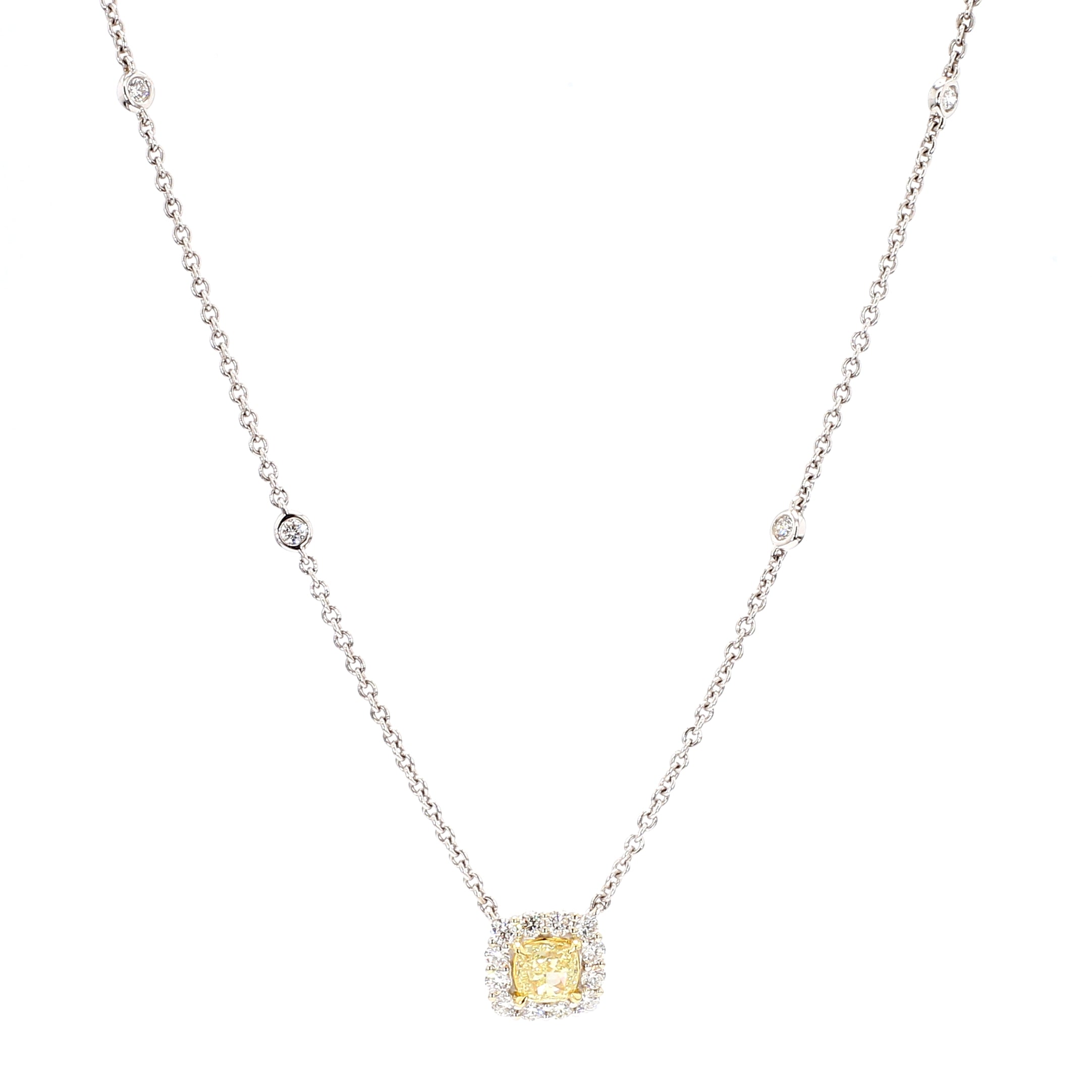 Natural Yellow Cushion Diamond Necklace