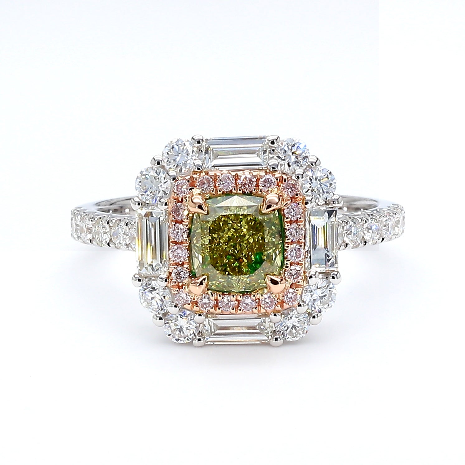 Natural Green Cushion Diamond Ring Gia Certified