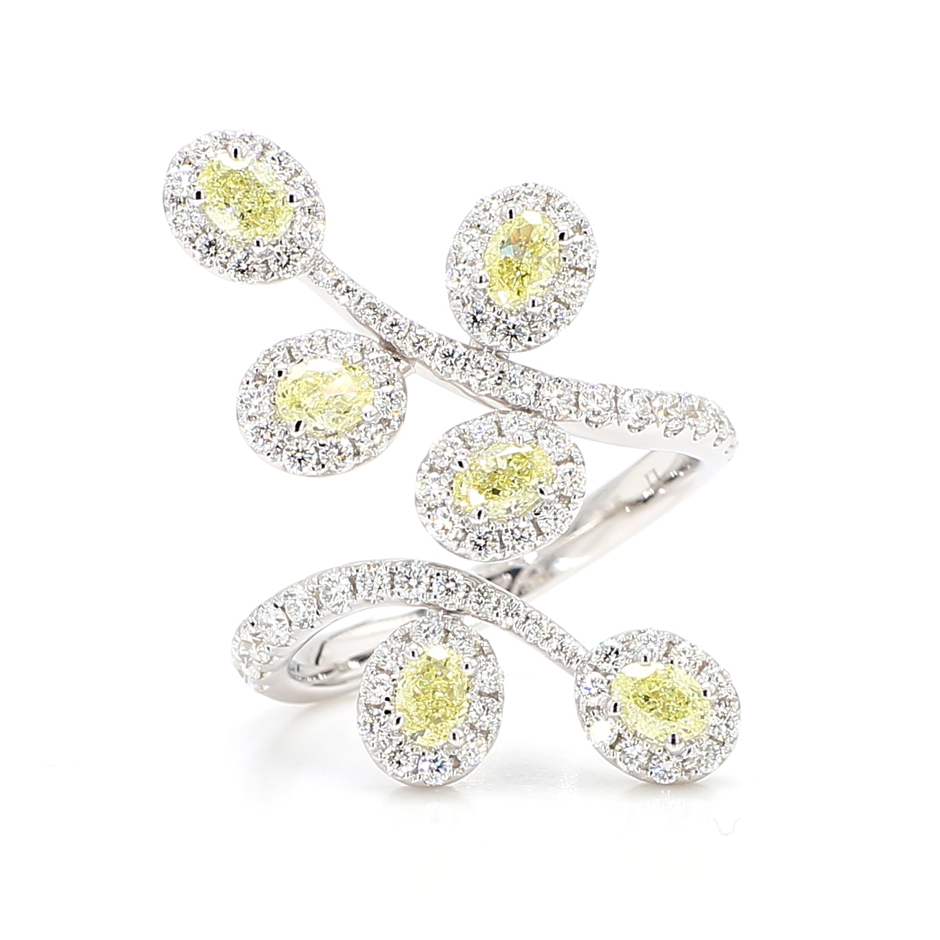 Natural Yellow Oval Diamond Crossover Vine Ring