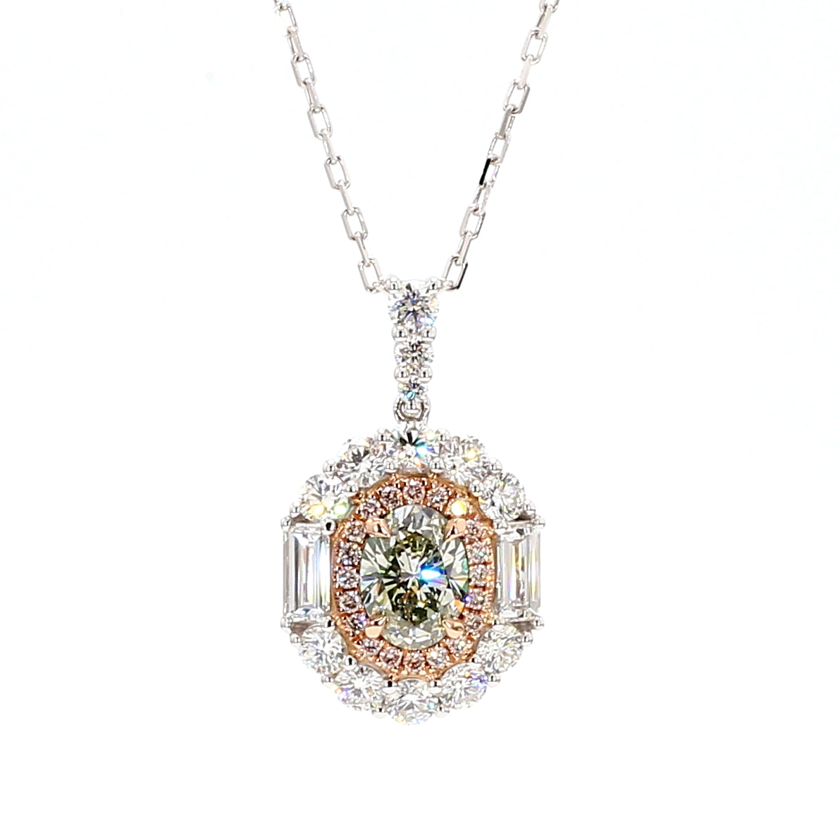 Natural Green Oval Diamond Pendant Gia Certified