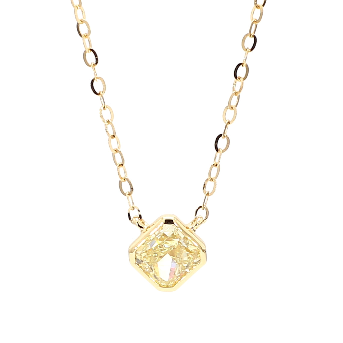 Natural Yellow Radiant Diamond Necklace Gia Certified