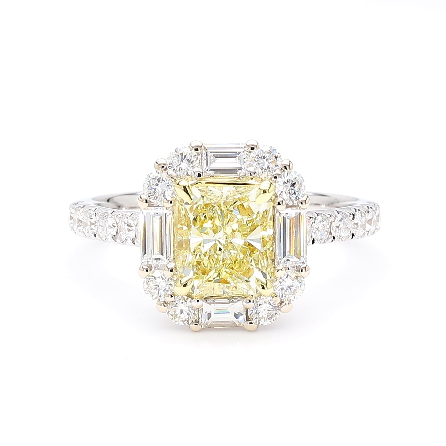 Natural Yellow Radiant Diamond Halo Ring | GIA Certified