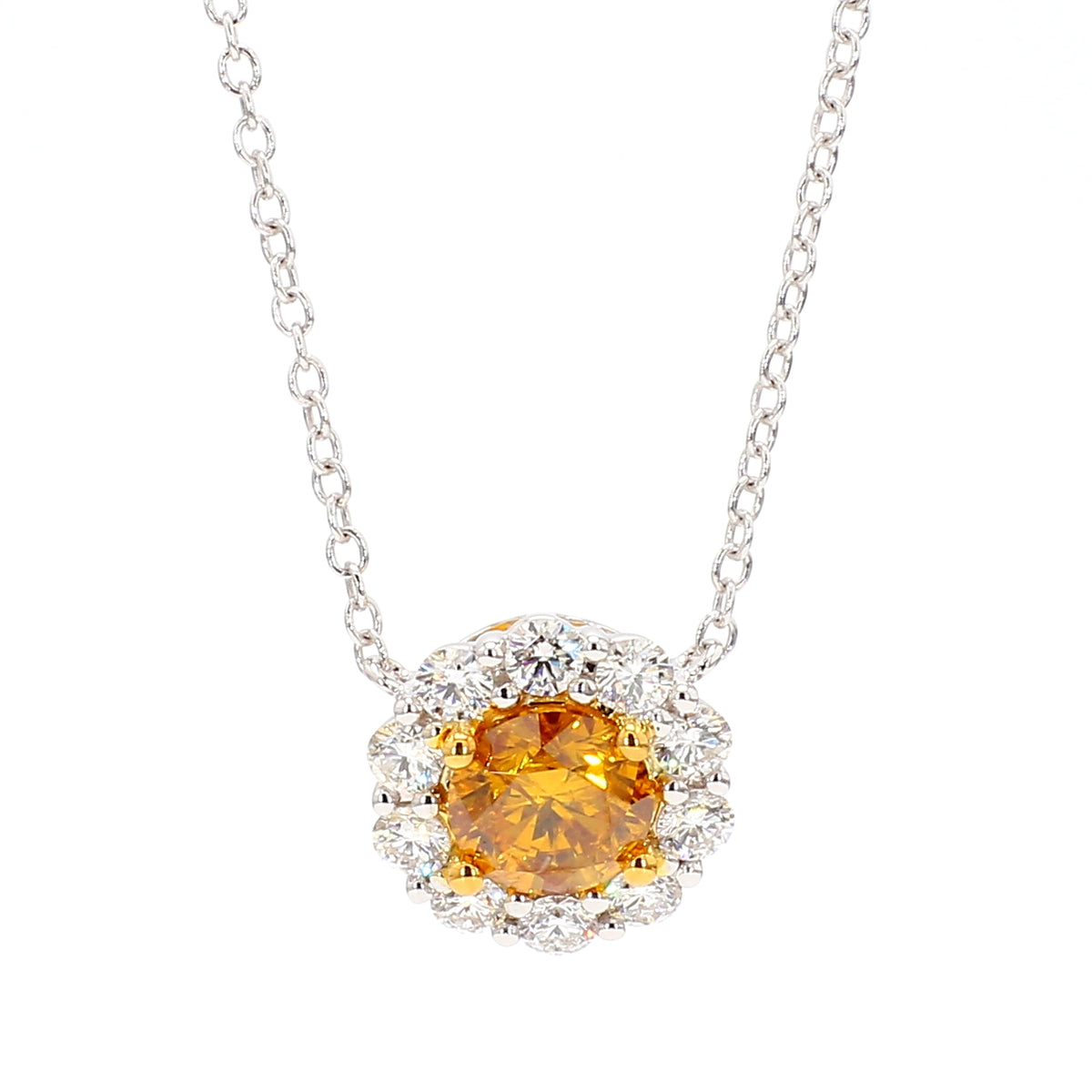 Natural Orange Round Diamond Necklace | GIA Certified