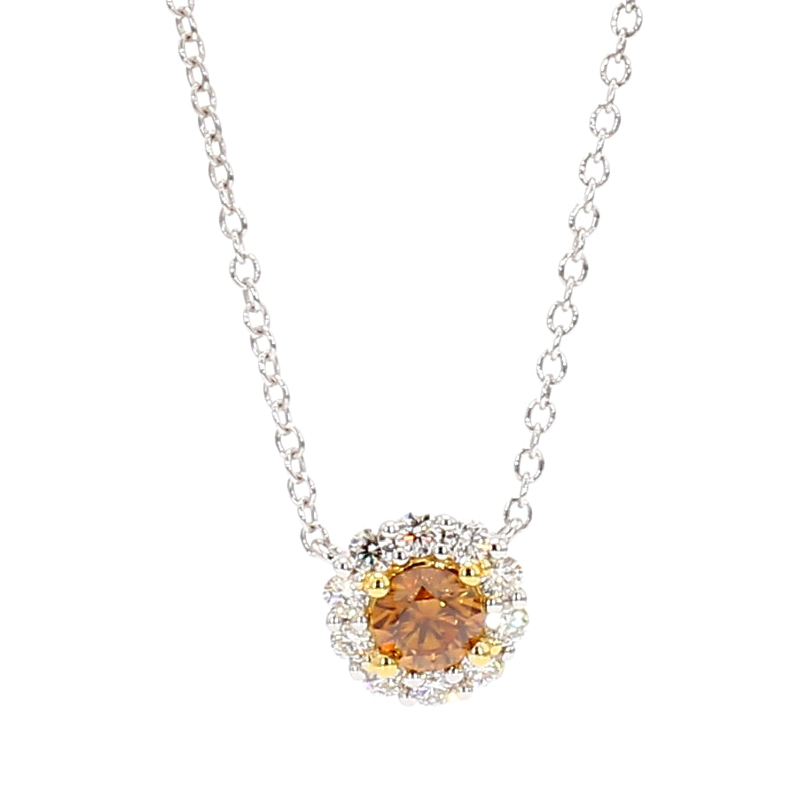 Natural Orange Round Diamond Necklace | GIA Certified