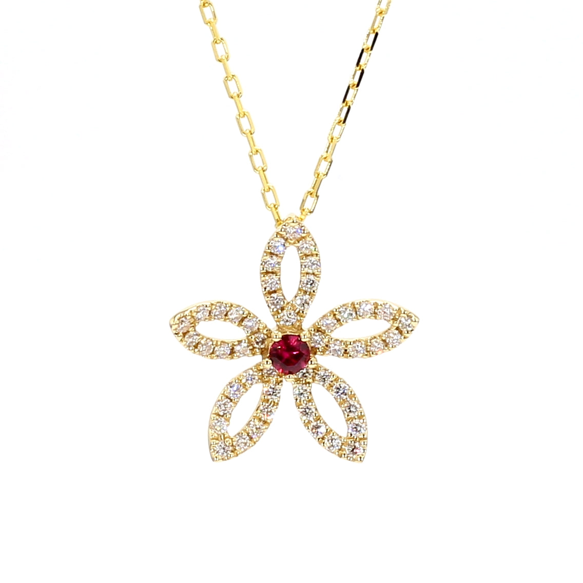 Natural Red Round Ruby & White Diamond Pendant