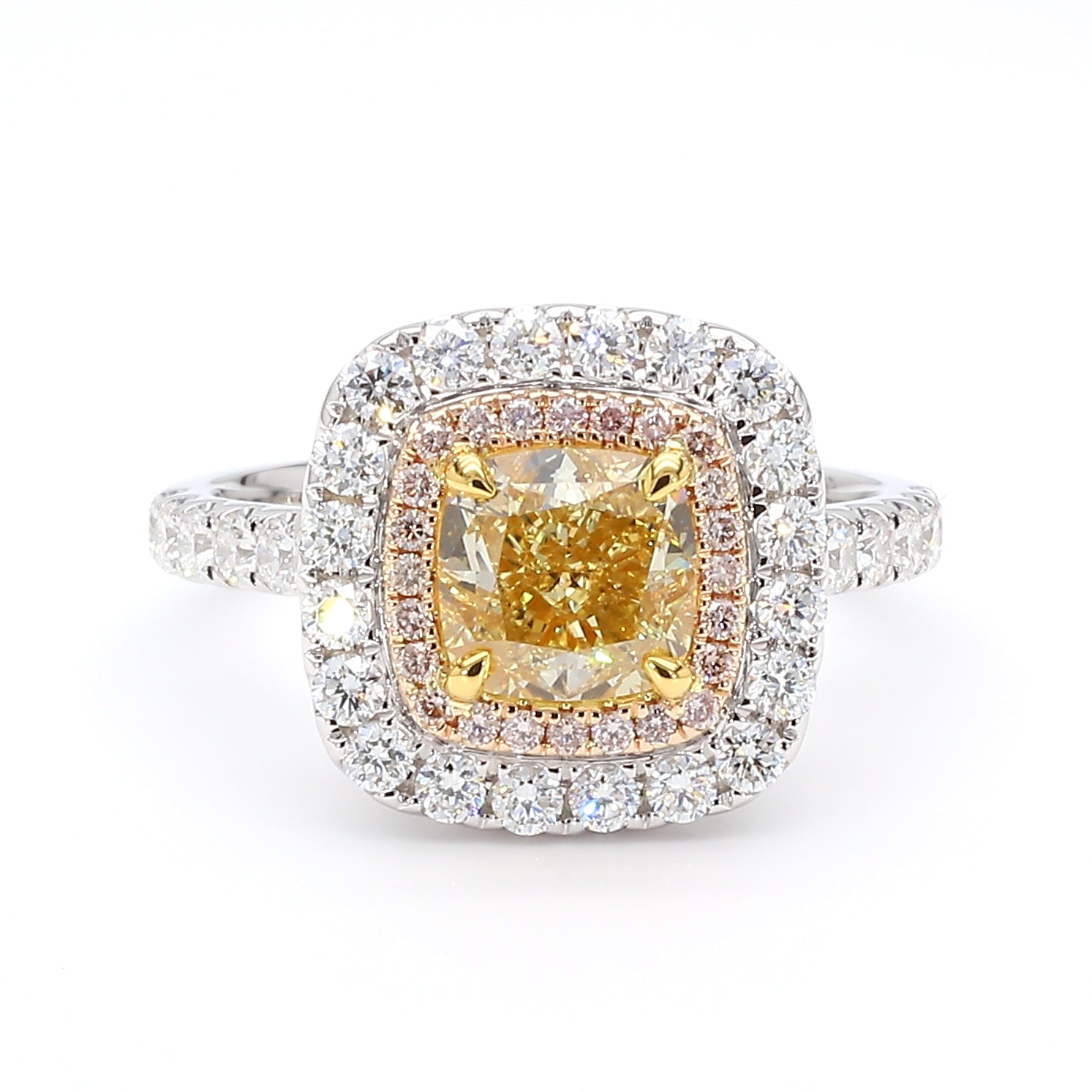 Natural Yellow Cushion Diamond Ring Gia Certified