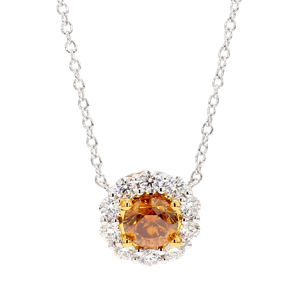 Natural Orange Round Diamond Necklace | GIA Certified