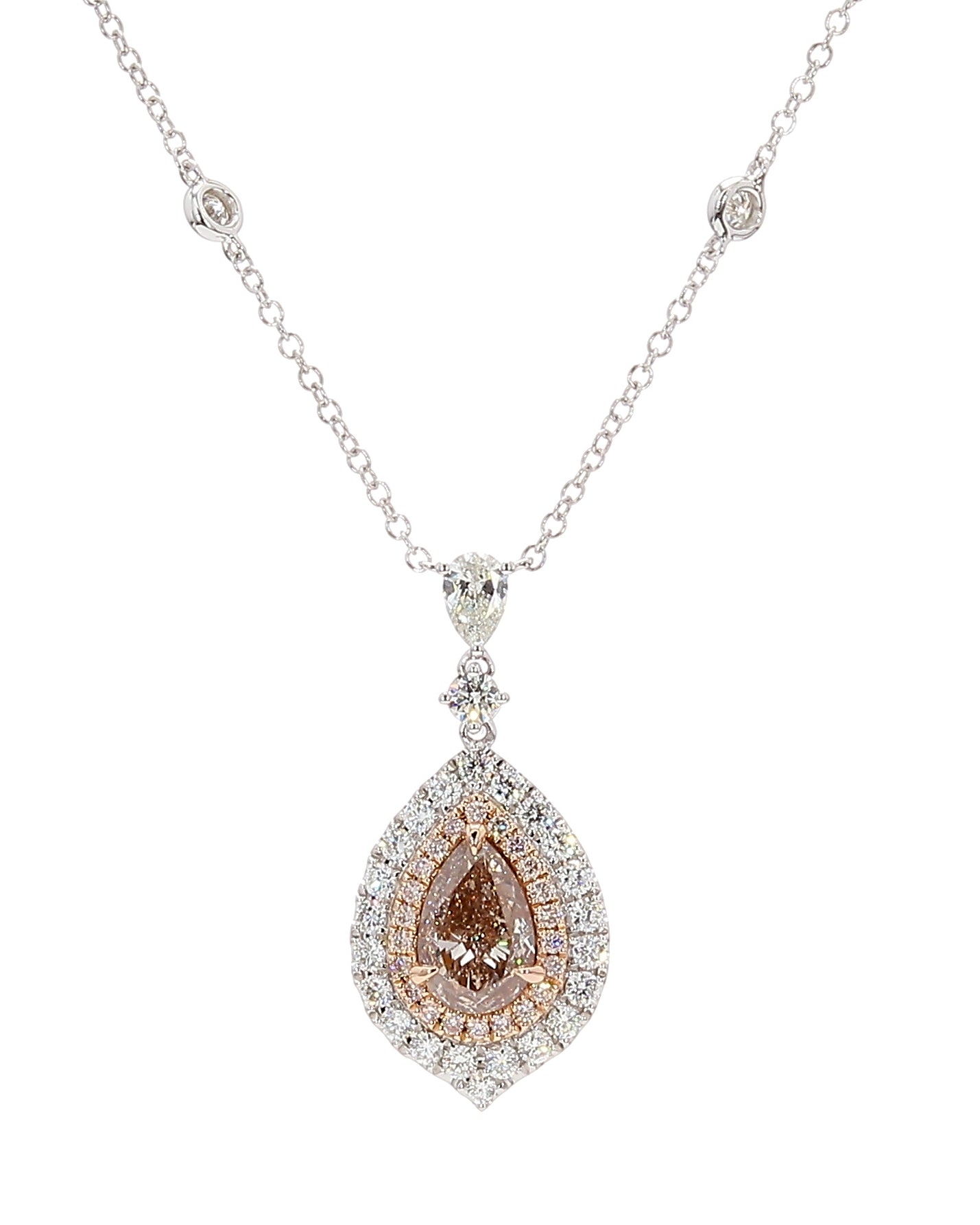 Natural Pink Pear Diamond Necklace Gia Certified