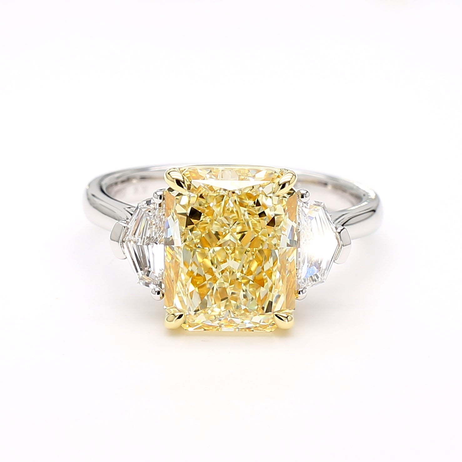 Natural Yellow Radiant Diamond Three Stone Ring | GIA Certified product image 1