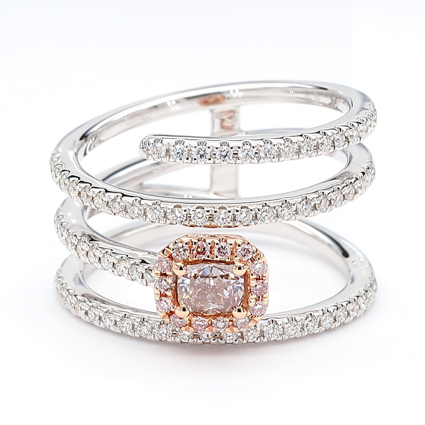 Natural Pink Cushion Diamond Spiral Ring | GIA CERTIFIED