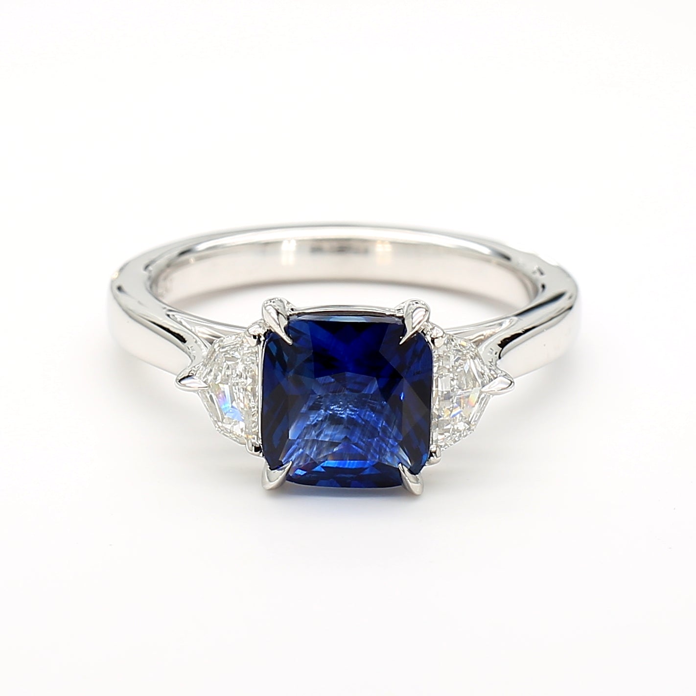 Natural Blue Cushion Sapphire & White Diamond Ring GIA Certified product image 1