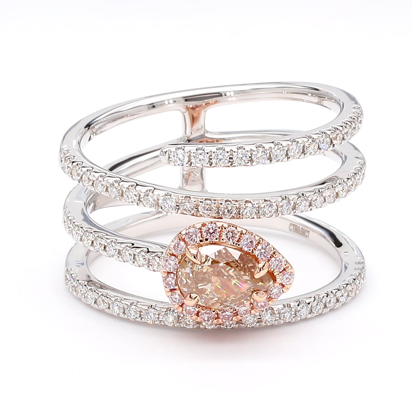 Natural Pink Pear Diamond Spiral Ring | GIA CERTIFIED