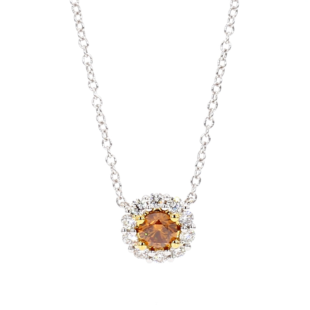 Natural Orange Round Diamond Necklace | GIA Certified