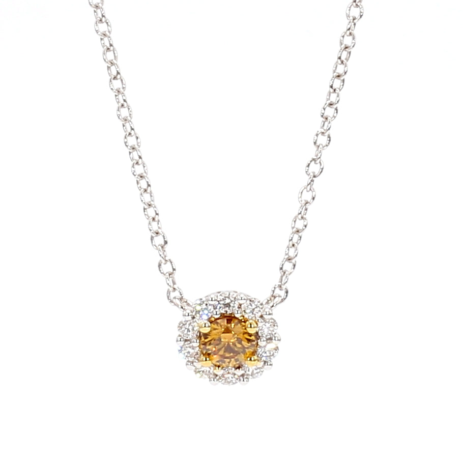 Natural Orange Round Diamond Necklace | GIA Certified
