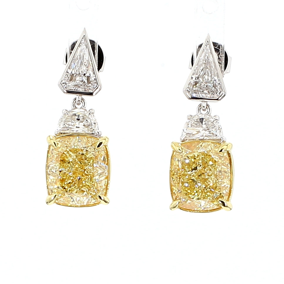 Natural Yellow Cushion Diamond Earring Gia Certified