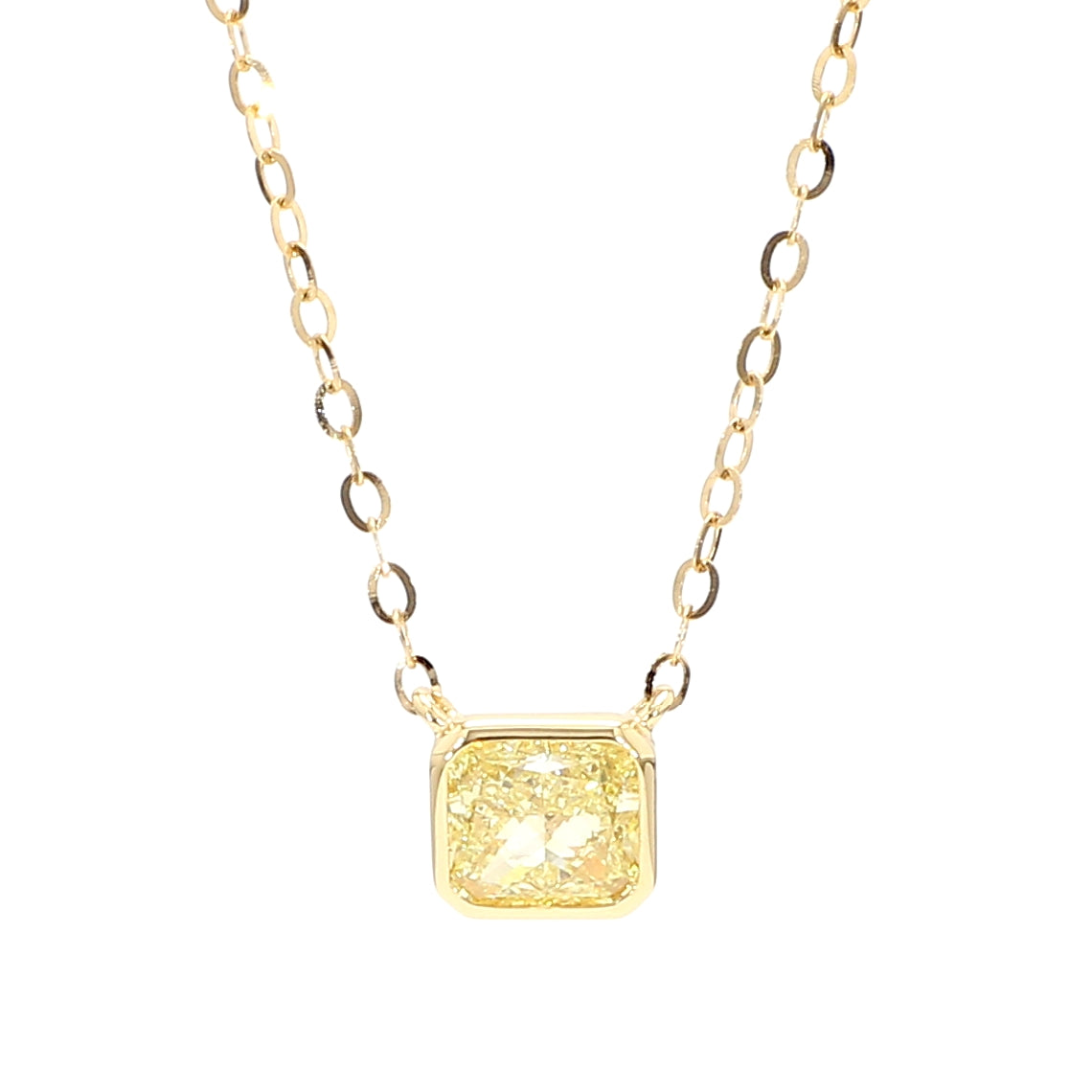 Natural Yellow Radiant Diamond Necklace Gia Certified