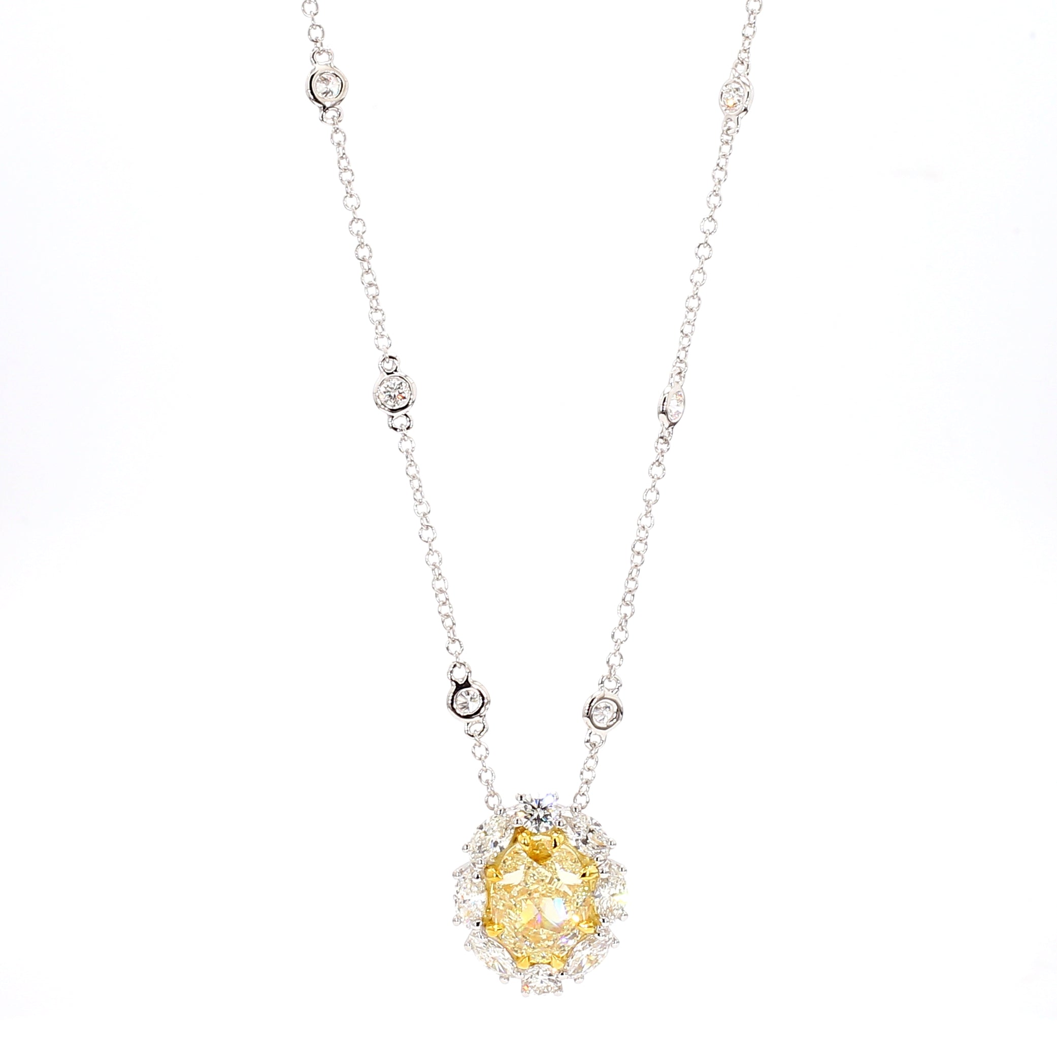 Natural Yellow Oval Diamond Necklace Gia Certified