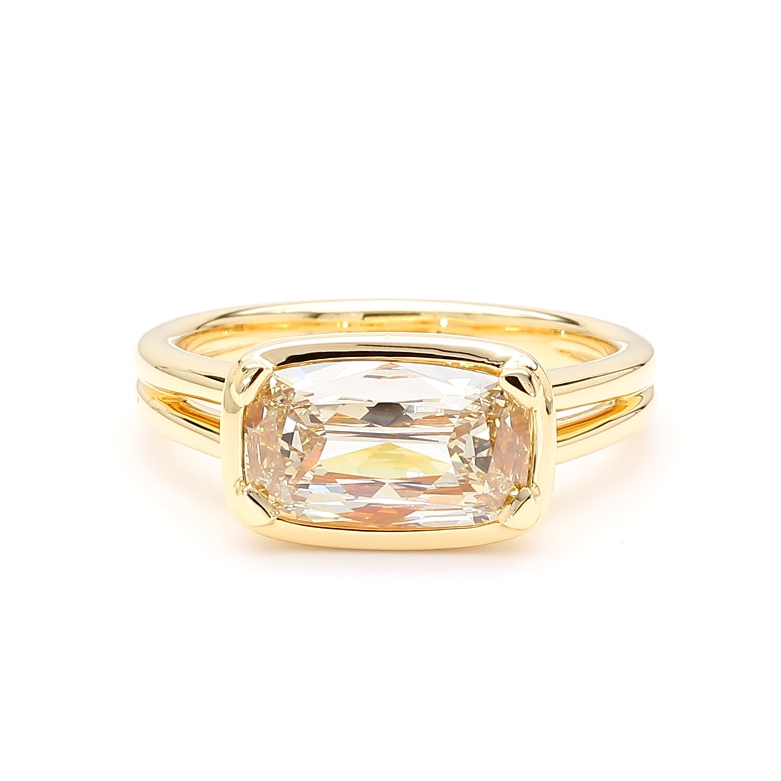 Natural Yellow Cushion Diamond Bezel Ring | GIA Certified