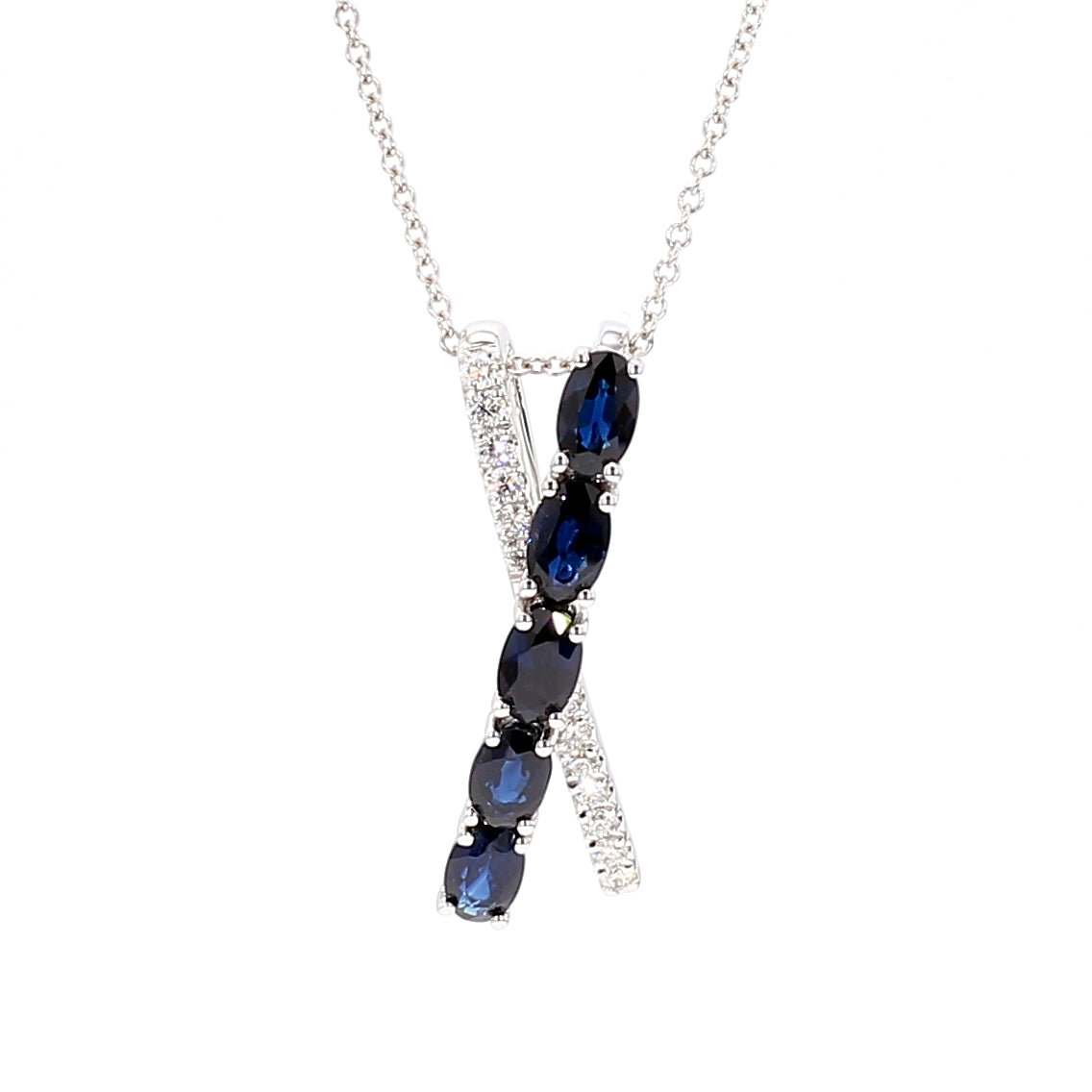 Natural Blue Oval Sapphire & White Diamond PENDANT