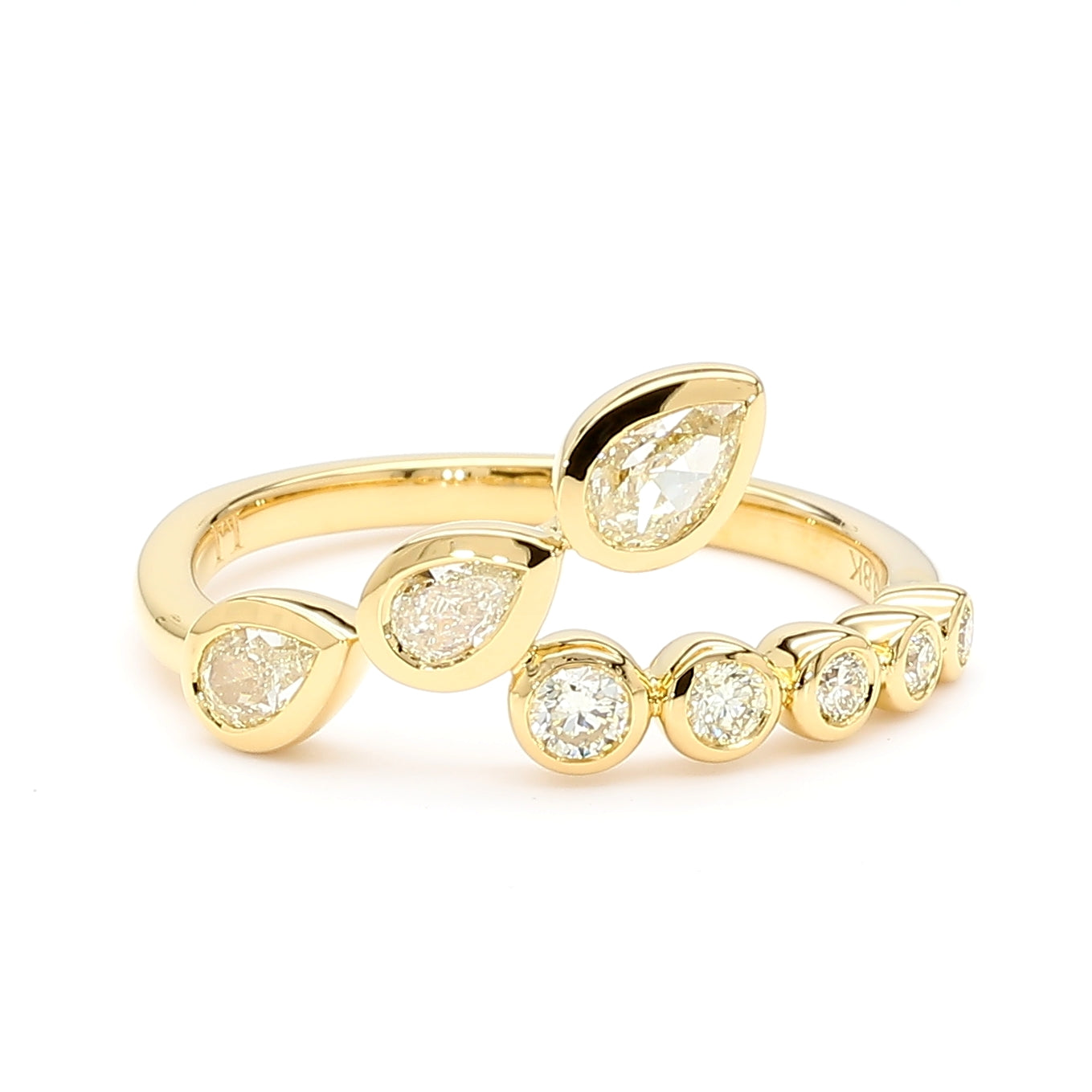 Natural Yellow Pear Diamond Crossover Bezel Ring