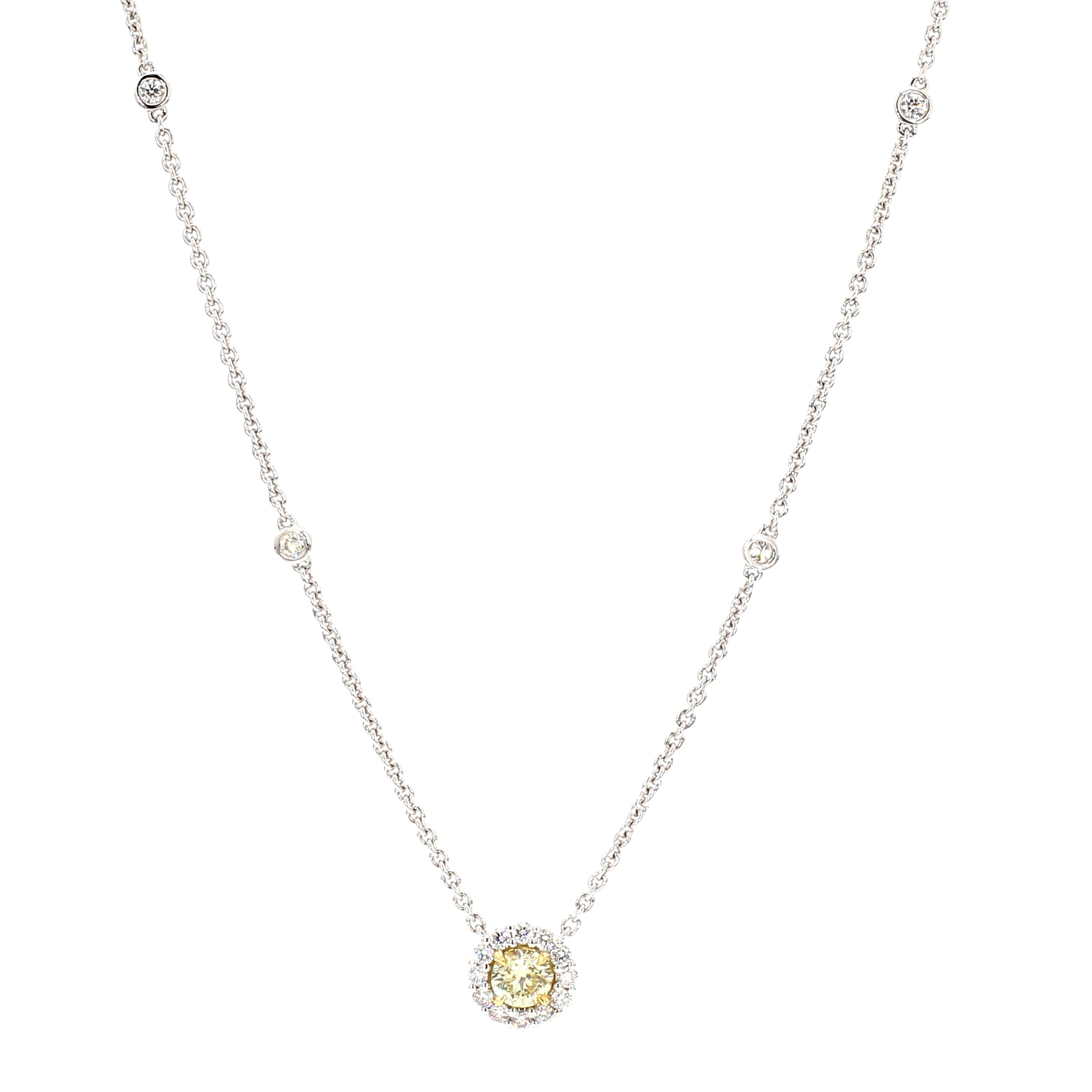 Natural Yellow Round Diamond Necklace Gia Certified
