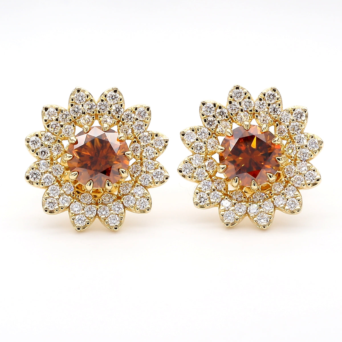 Natural Orange Round Diamond Earring | GIA Certified