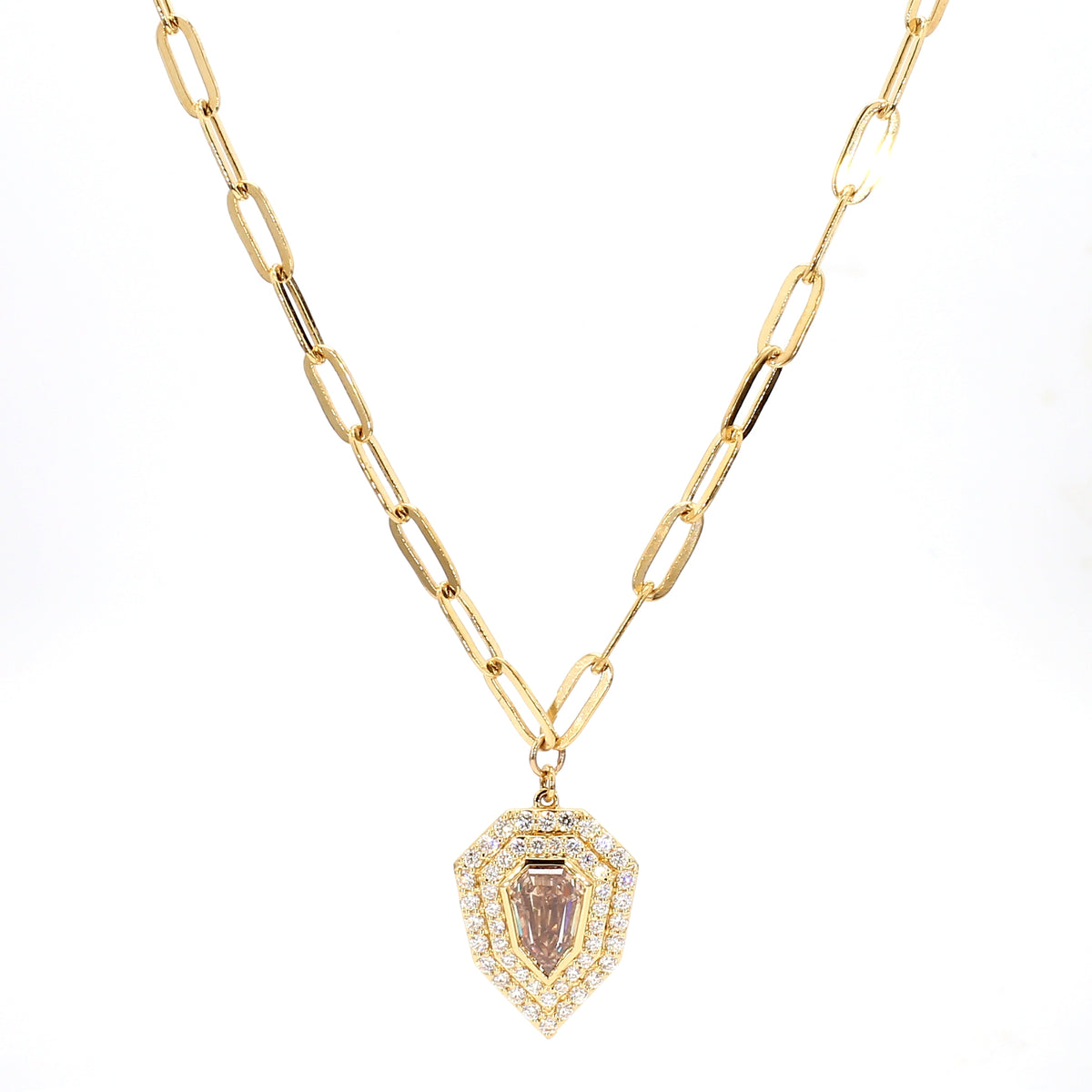 Natural Orange Shield Diamond Necklace | GIA Certified