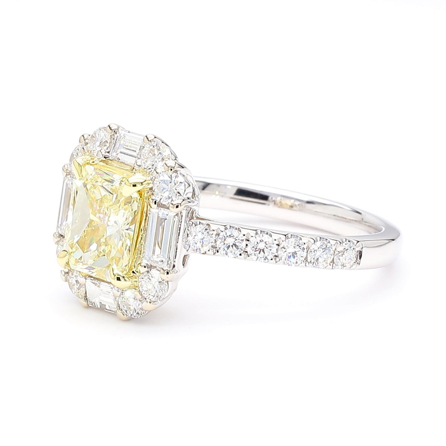 Natural Yellow Radiant Diamond Halo Ring | GIA Certified