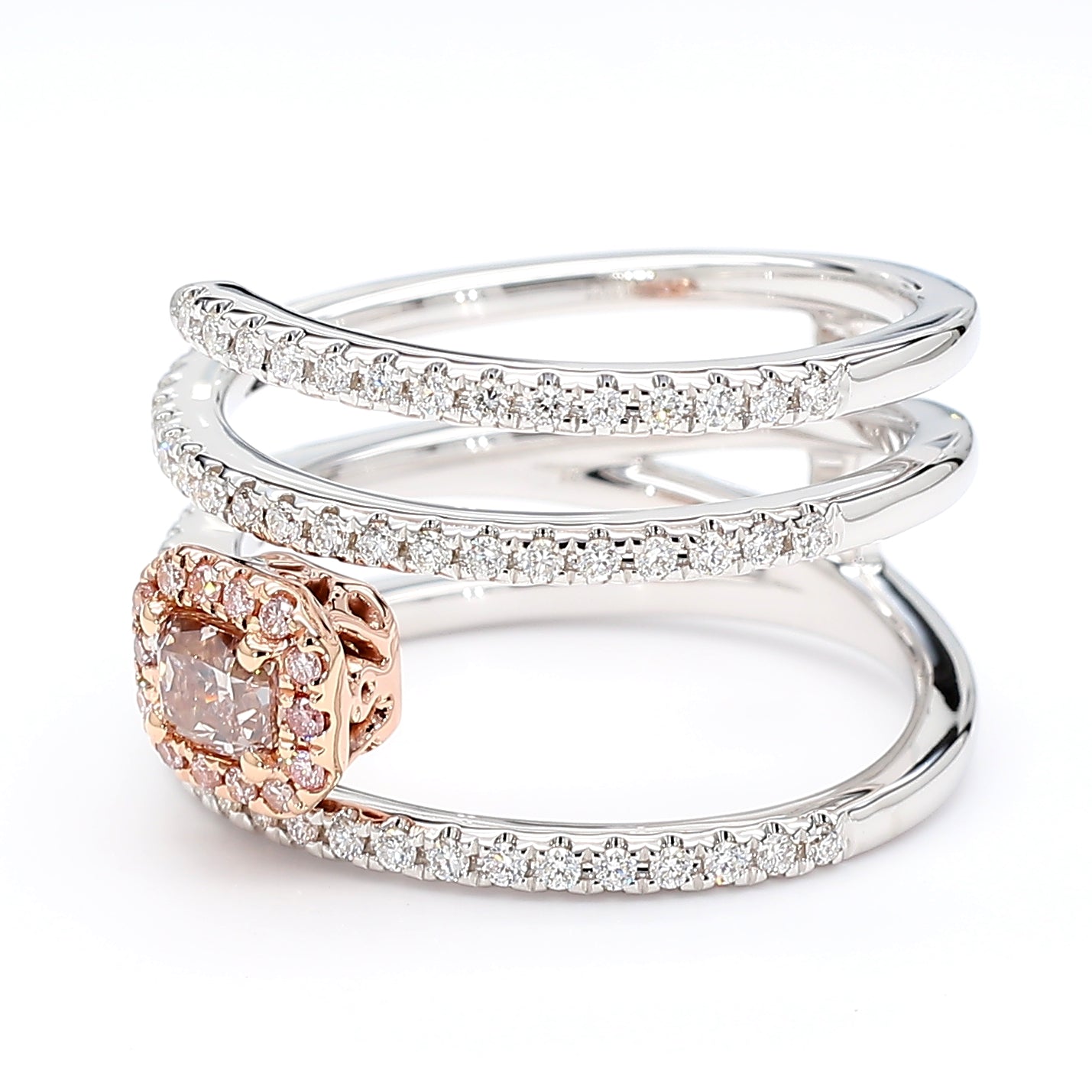 Natural Pink Cushion Diamond Spiral Ring | GIA CERTIFIED