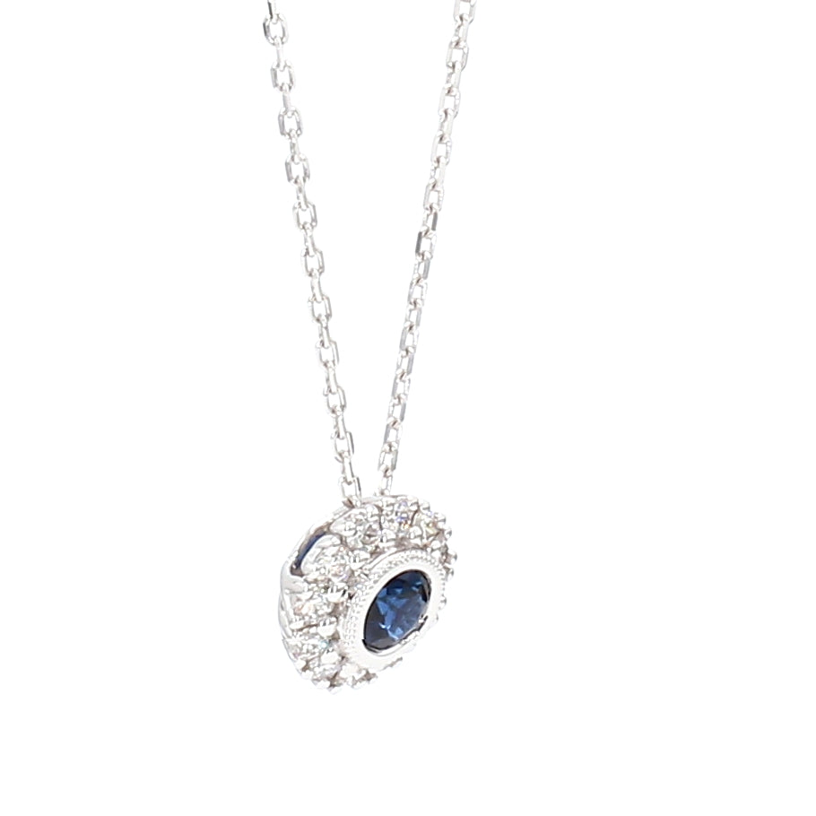 Natural Blue Round Sapphire & Diamond Pendant