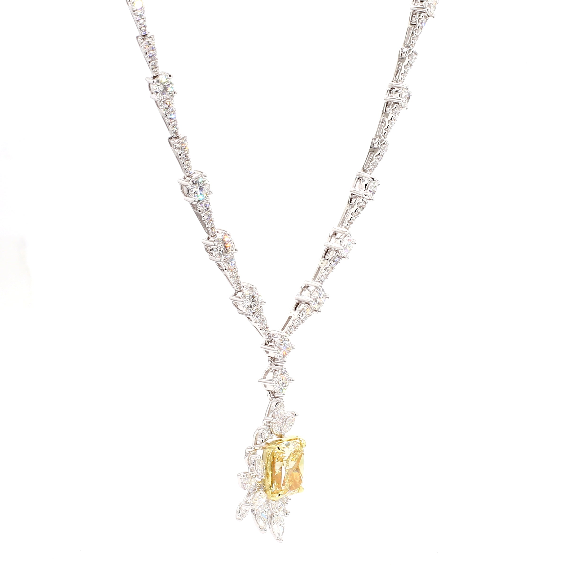 Natural Yellow Radiant Diamond Necklace Gia Certified