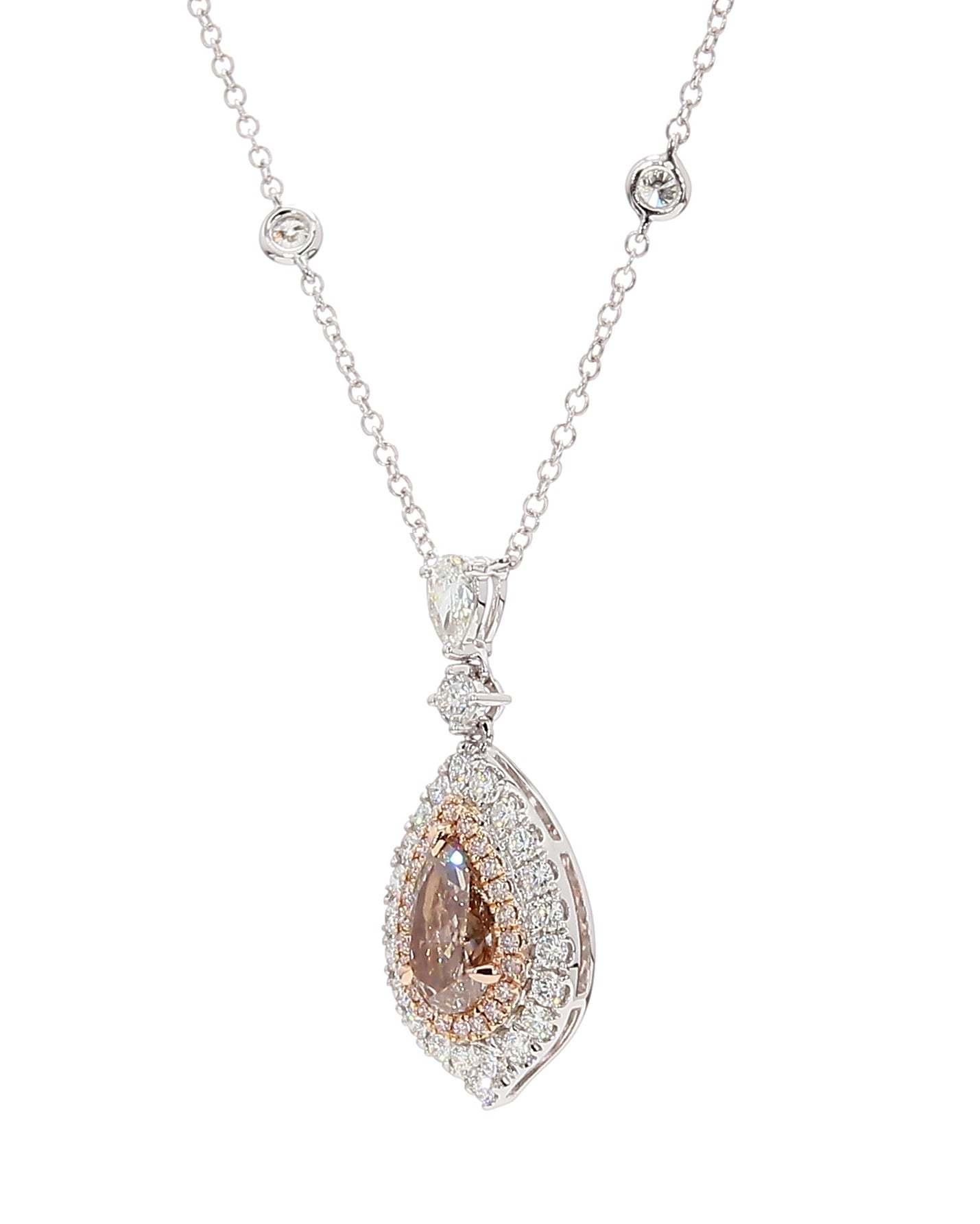 Natural Pink Pear Diamond Necklace Gia Certified