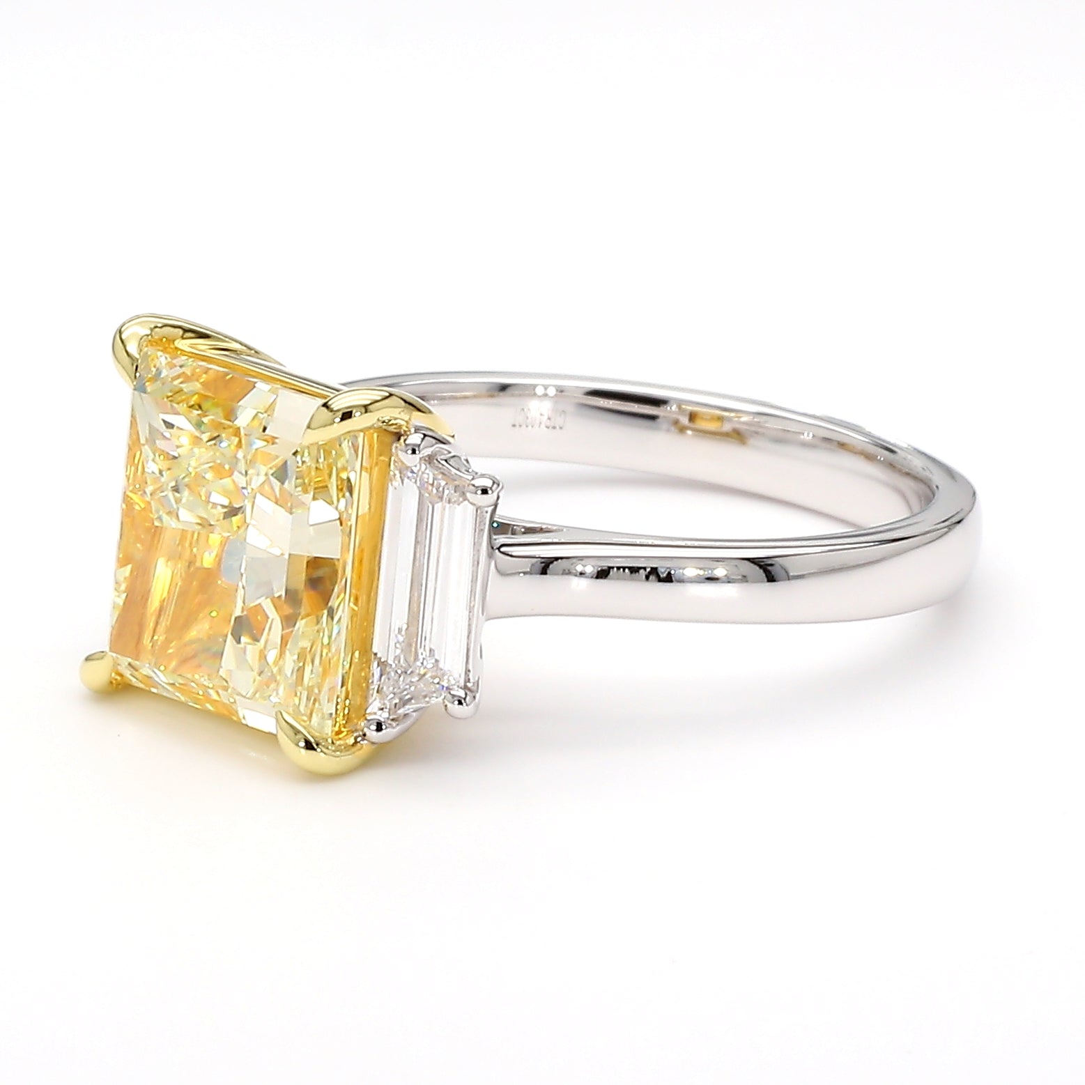 Natural Yellow Princess Diamond Three Stone Ring | GIA CERTIFIED