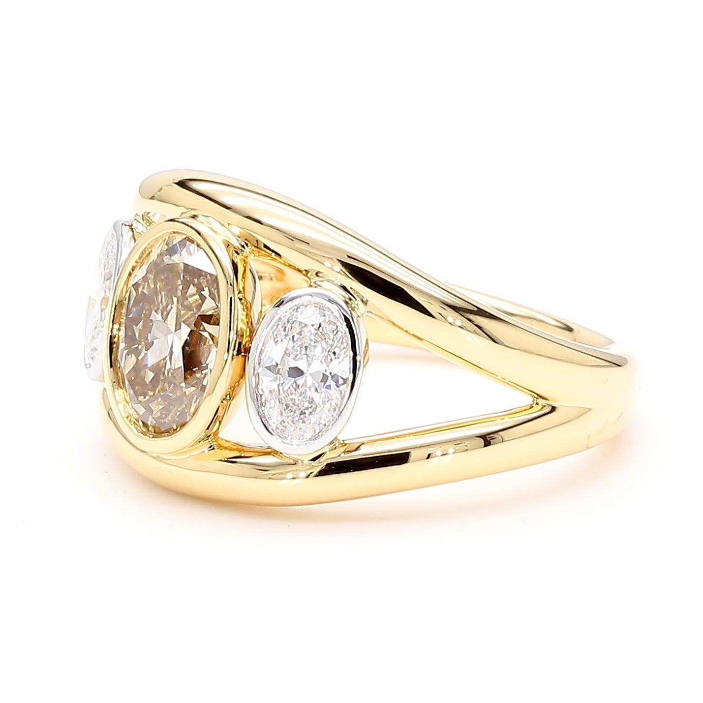 Natural Yellow Oval Diamond Bezel Ring | GIA Certified