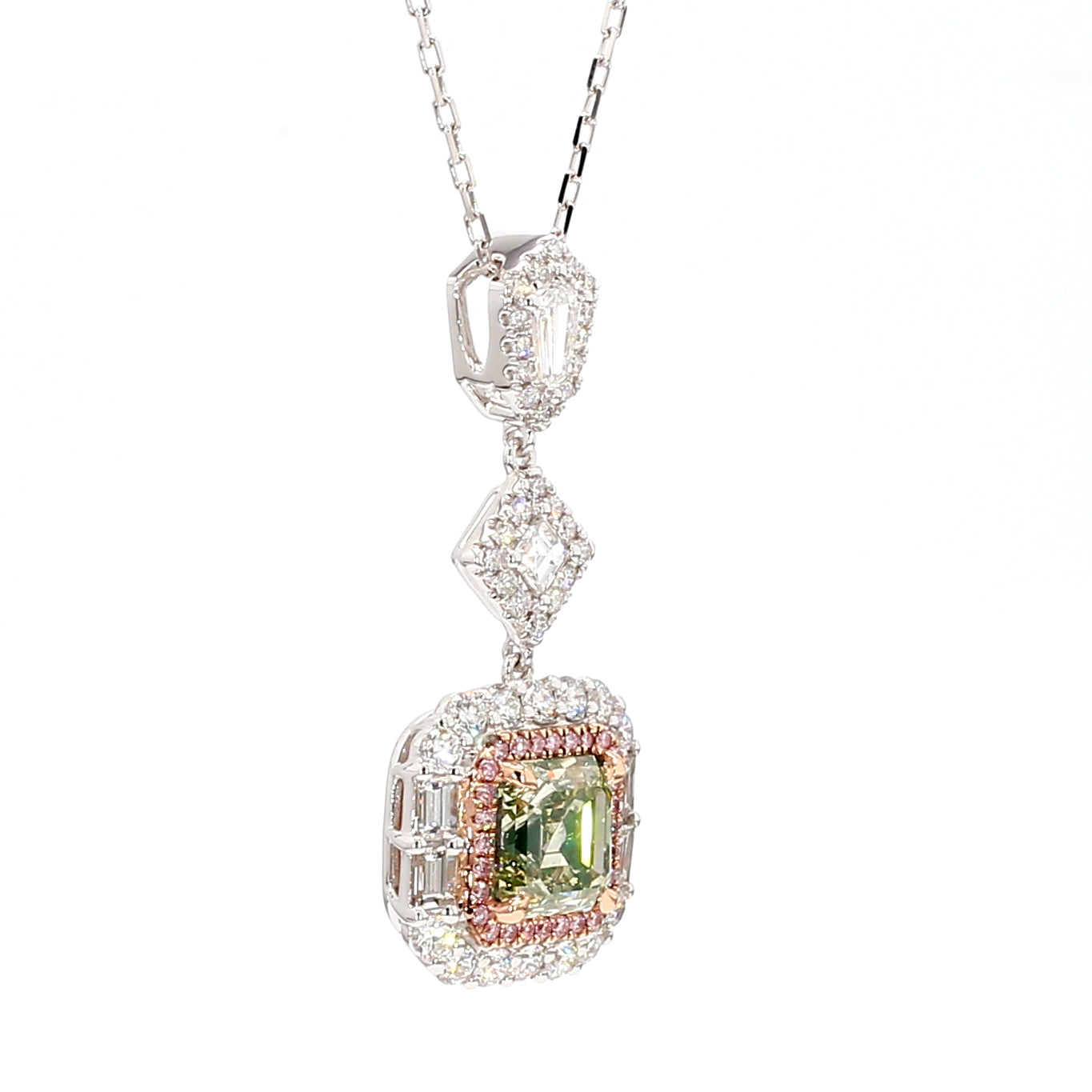 Natural Green Asscher Diamond Pendant Gia Certified