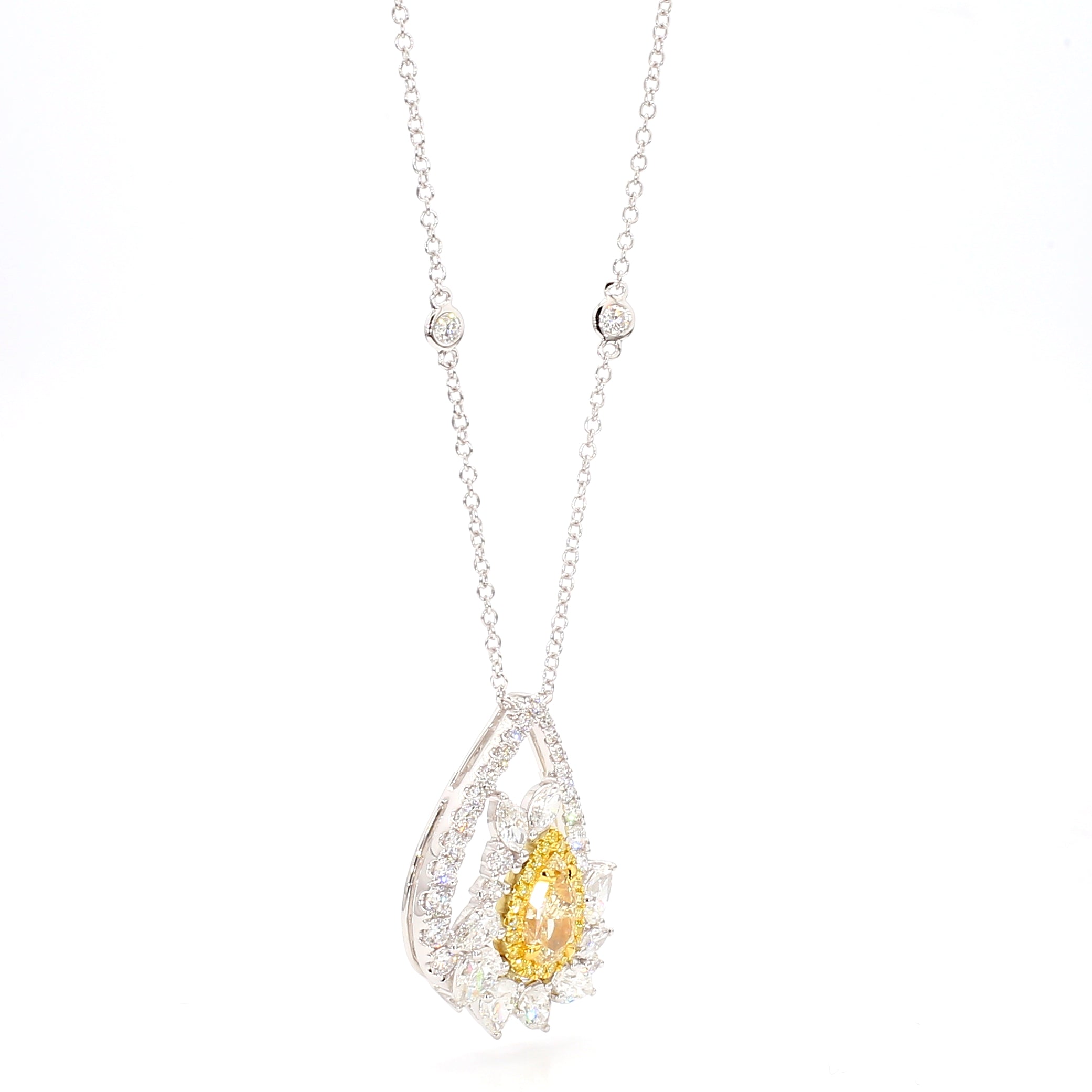 Natural Yellow Pear Diamond Necklace Gia Certified