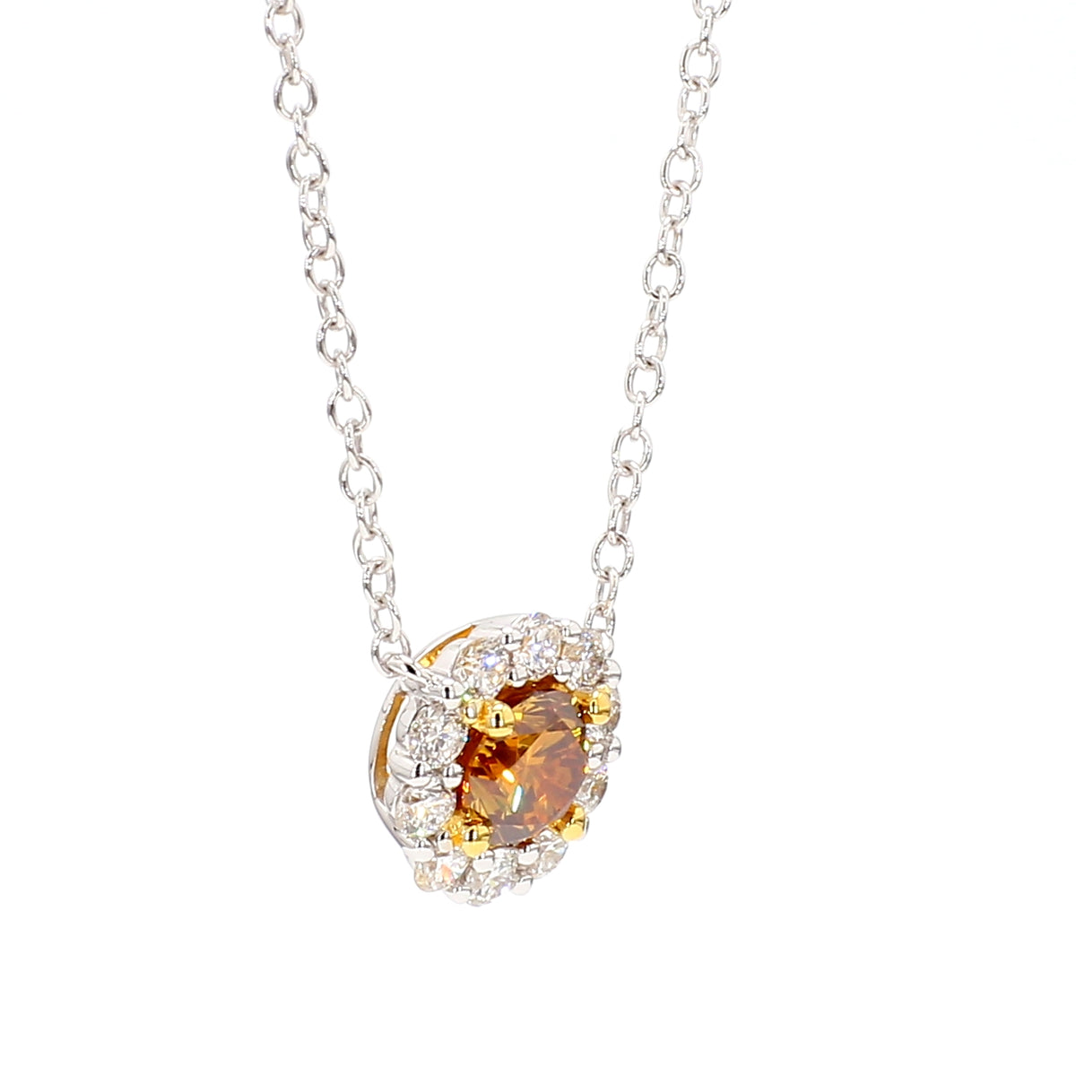 Natural Orange Round Diamond Necklace | GIA Certified