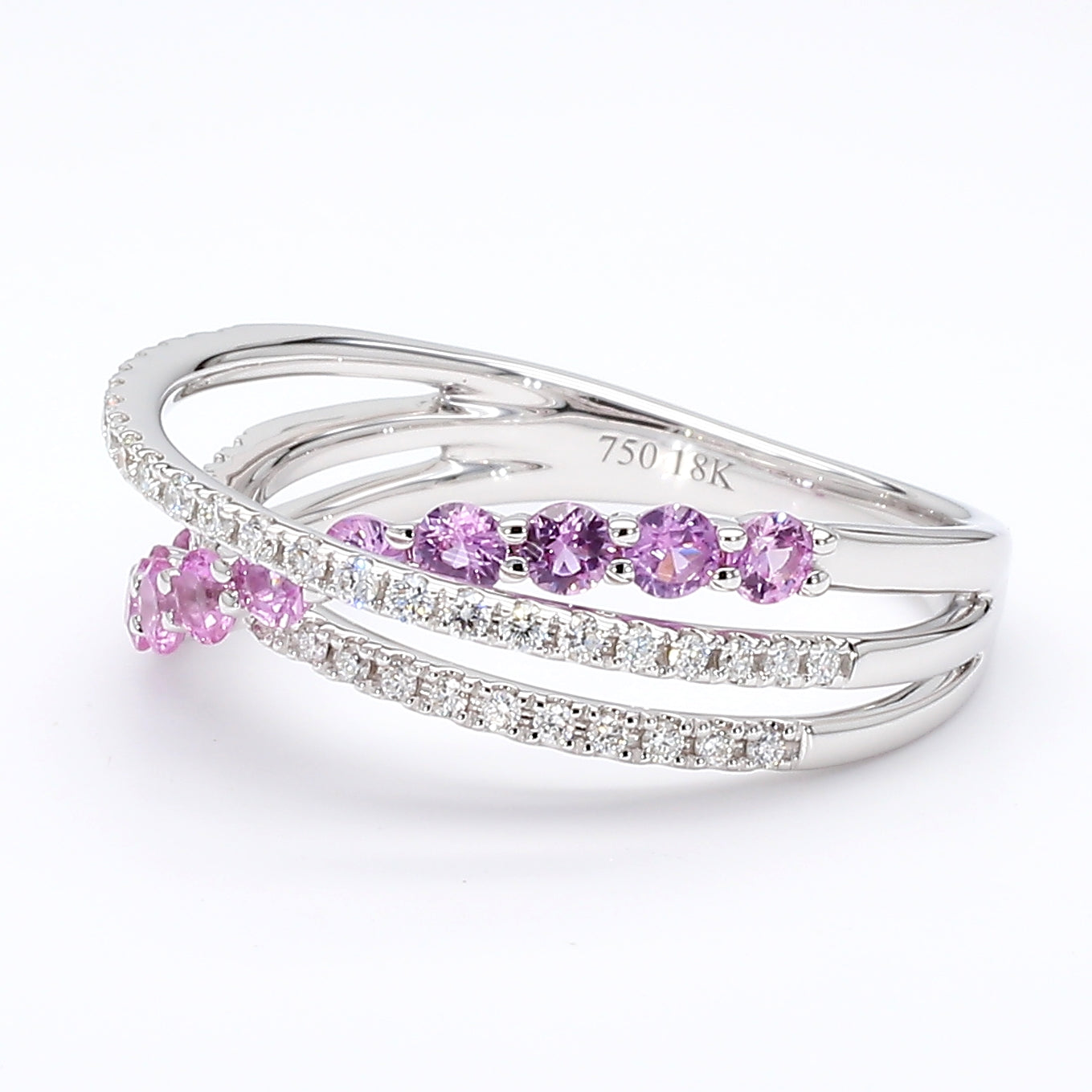 Natural Pink Sapphire & Diamond Crossover Ring